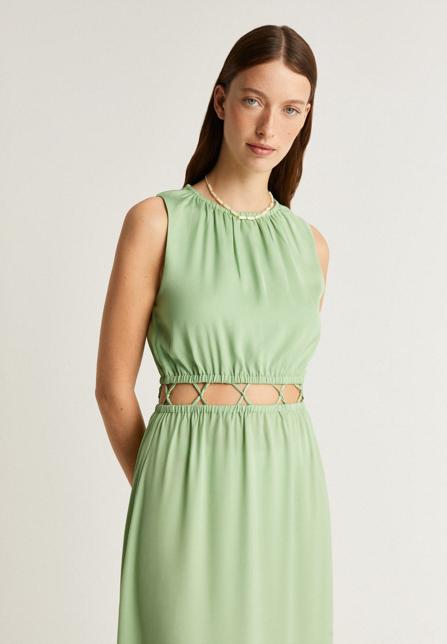 SATIN MIDI DRESS WITH WAIST OPENING