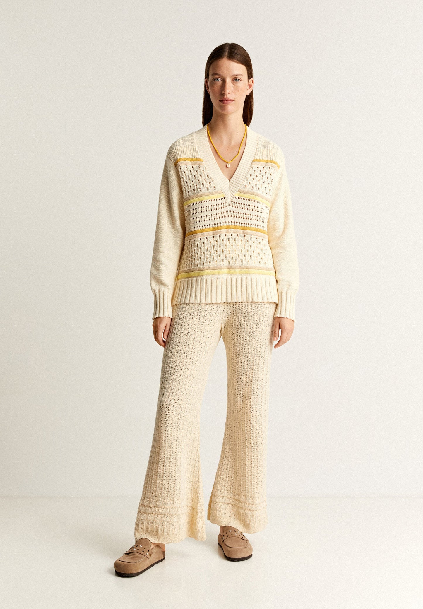 V-NECK OPEN KNIT SWEATER