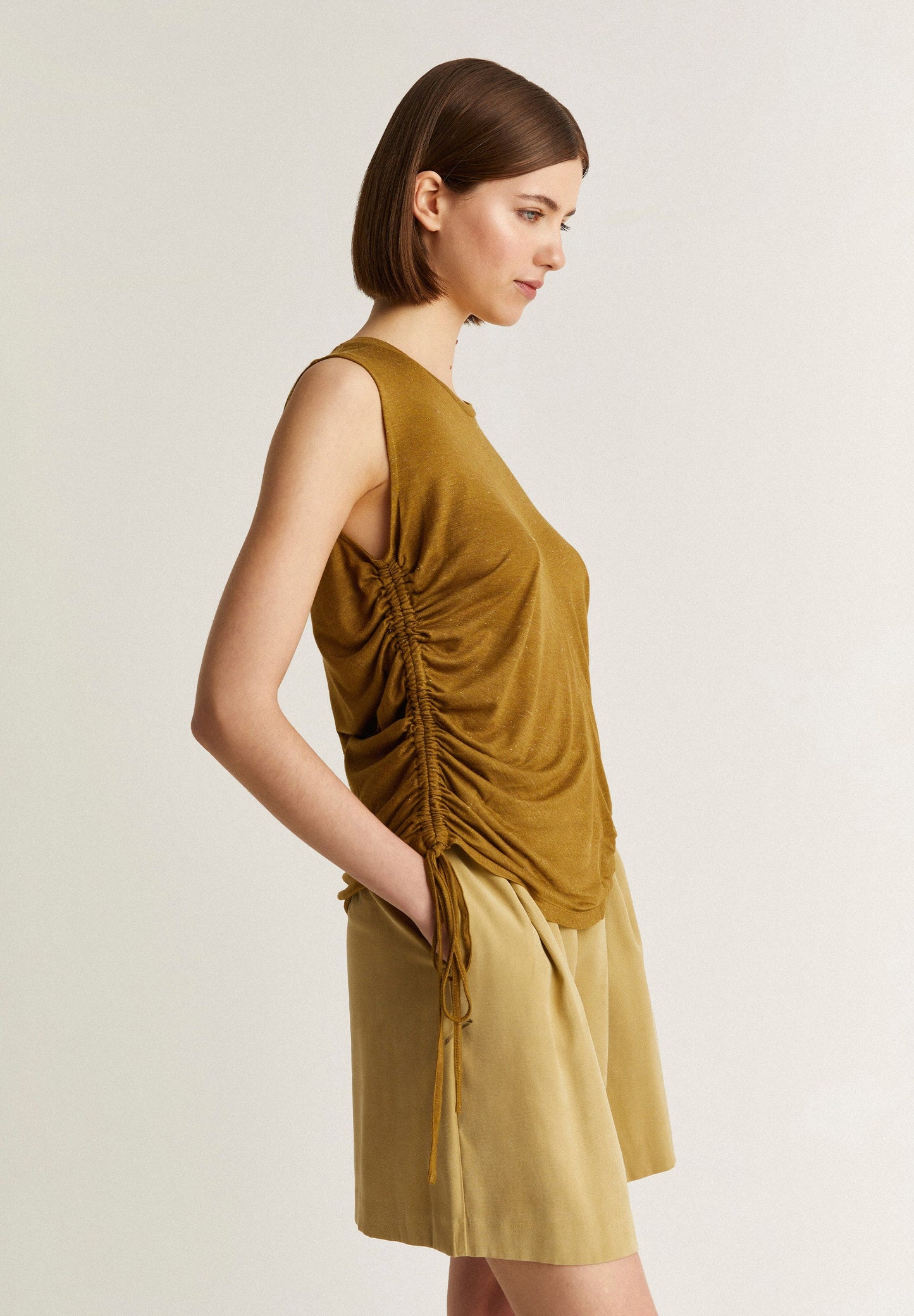 SIDE GATHERED LUREX T-SHIRT