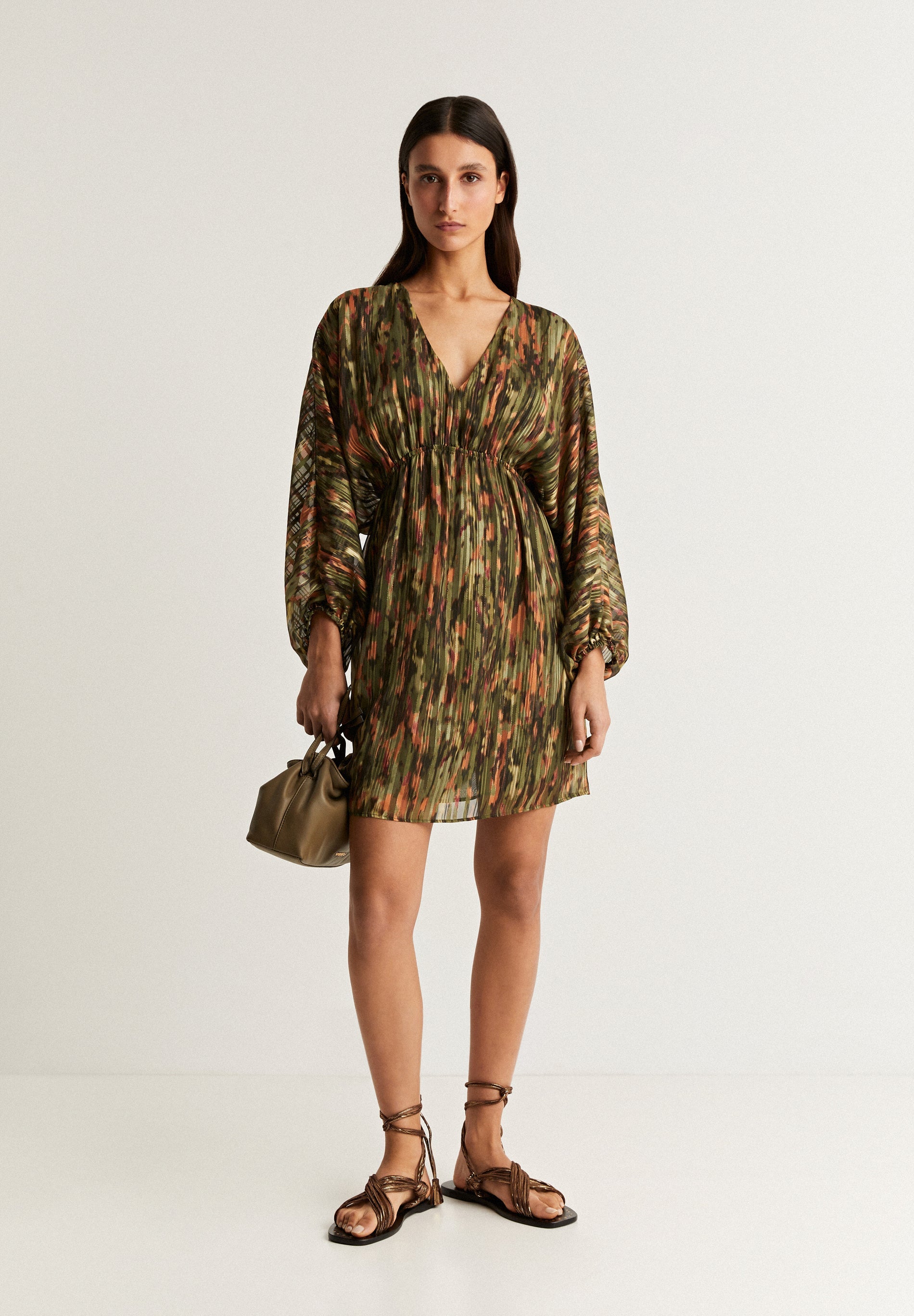 PRINTED MINI DRESS WITH METALLIC DETAIL