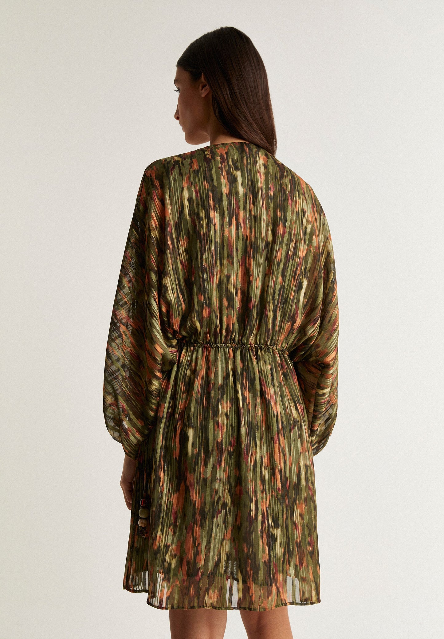 PRINTED MINI DRESS WITH METALLIC DETAIL