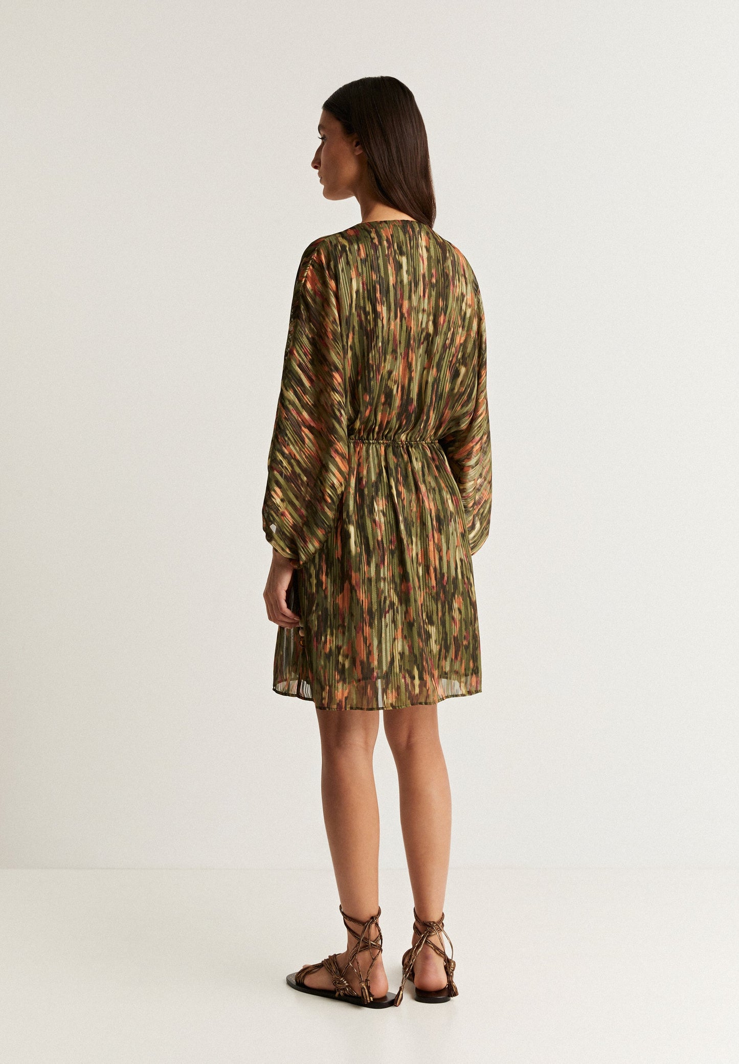 PRINTED MINI DRESS WITH METALLIC DETAIL