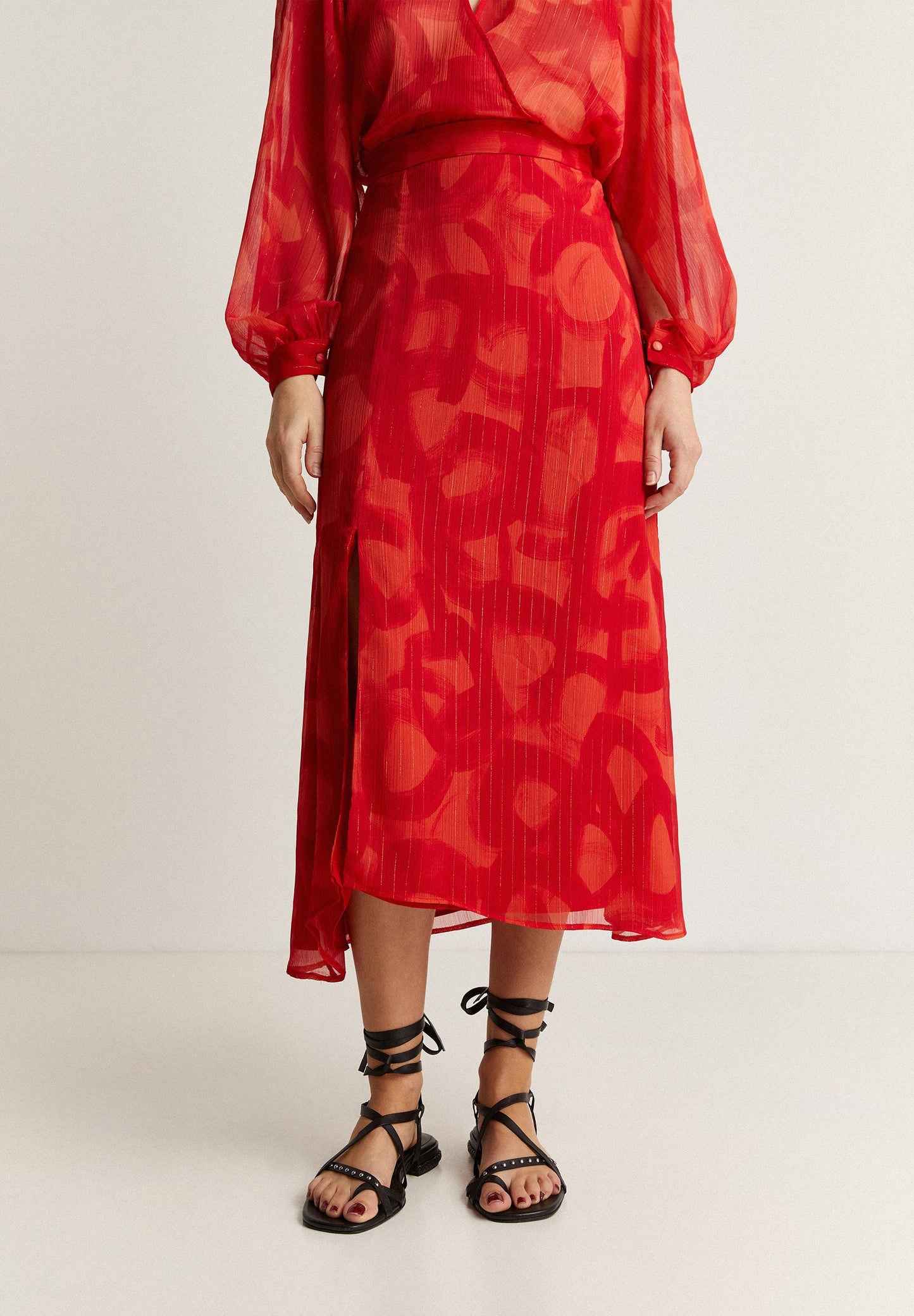 FLOWING SKIRT WITH SLIT AND LUREX