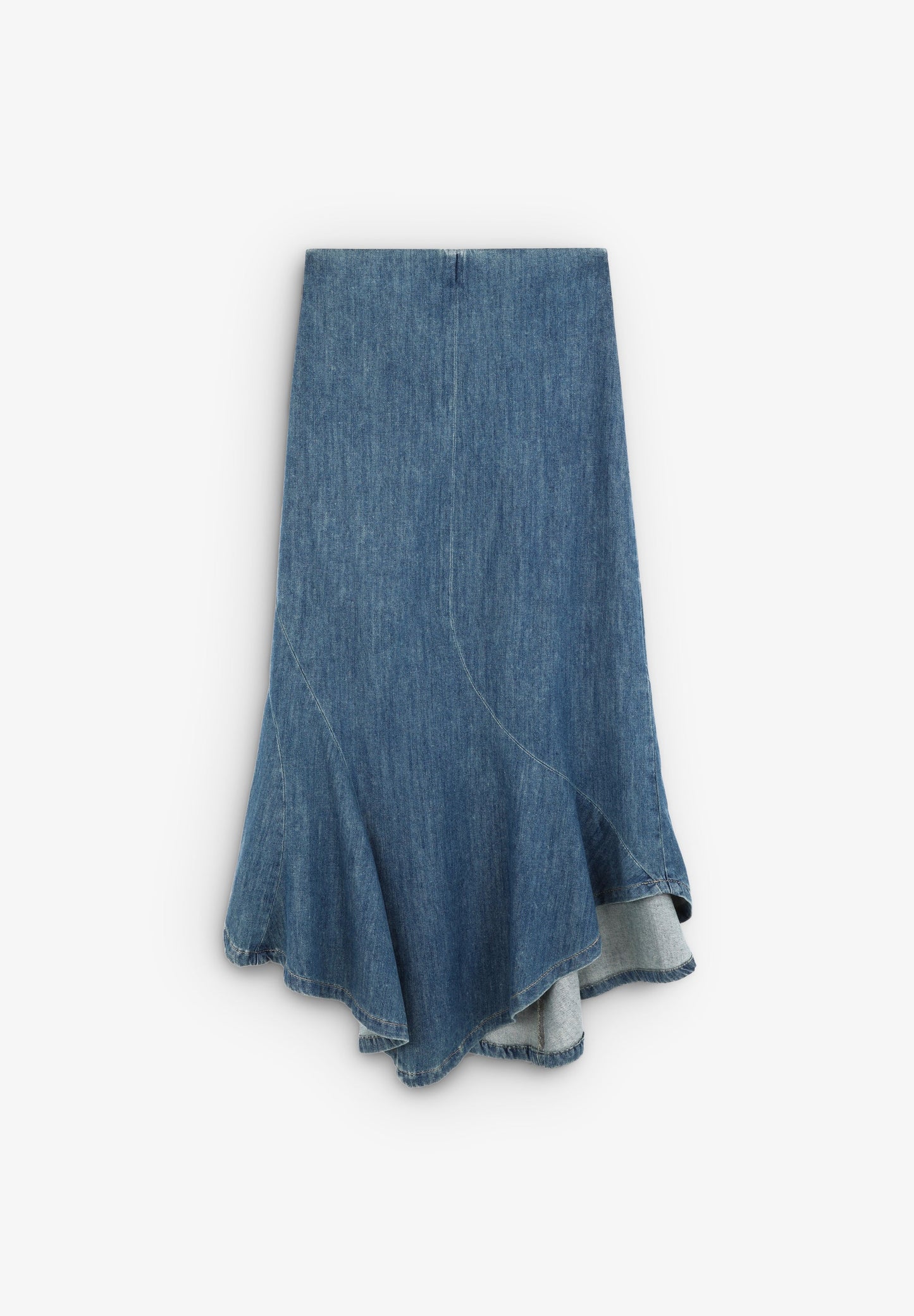 DENIM MIDI SKIRT WITH FLOUNCE HEM