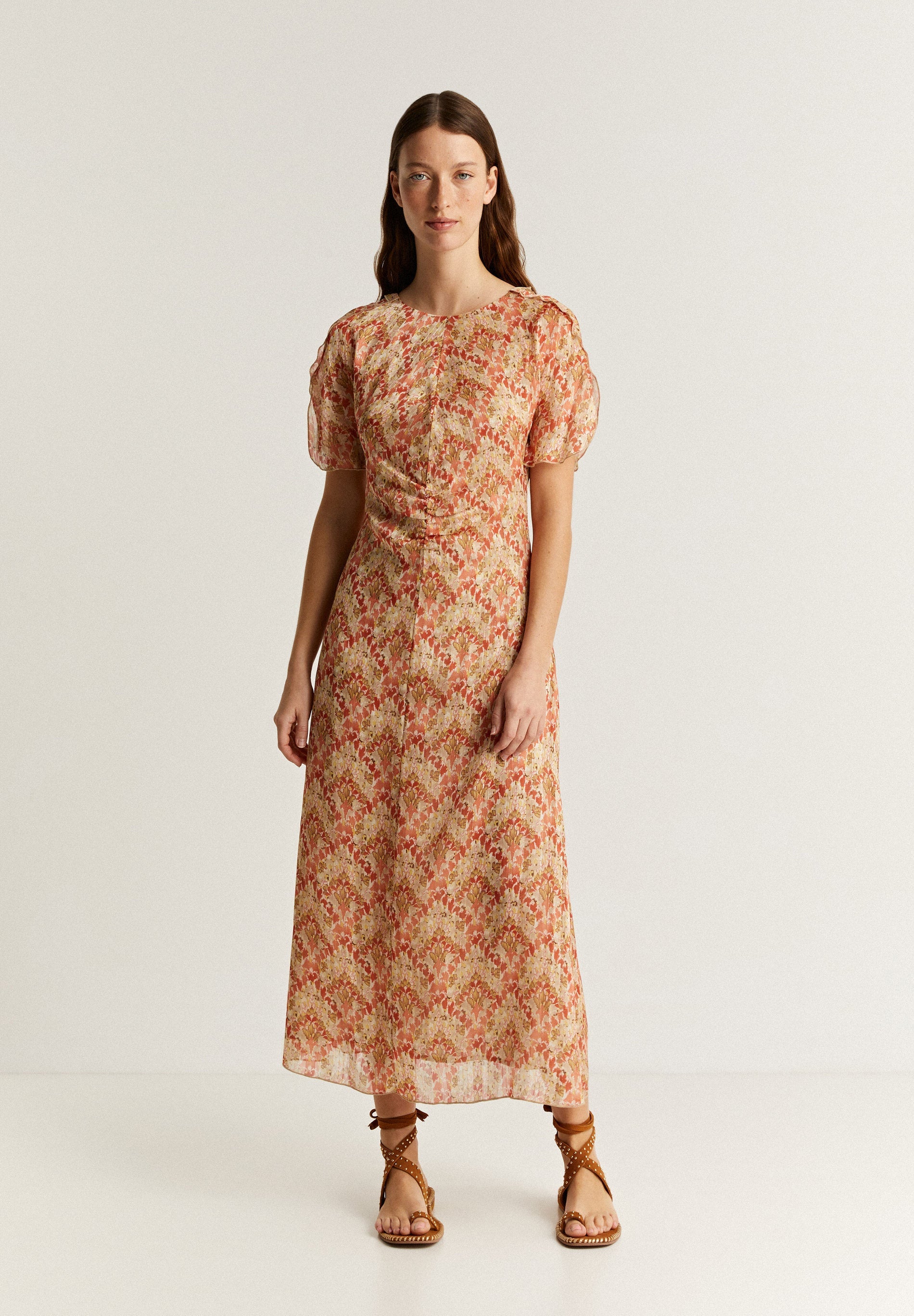FRONT GATHERED MIDI DRESS