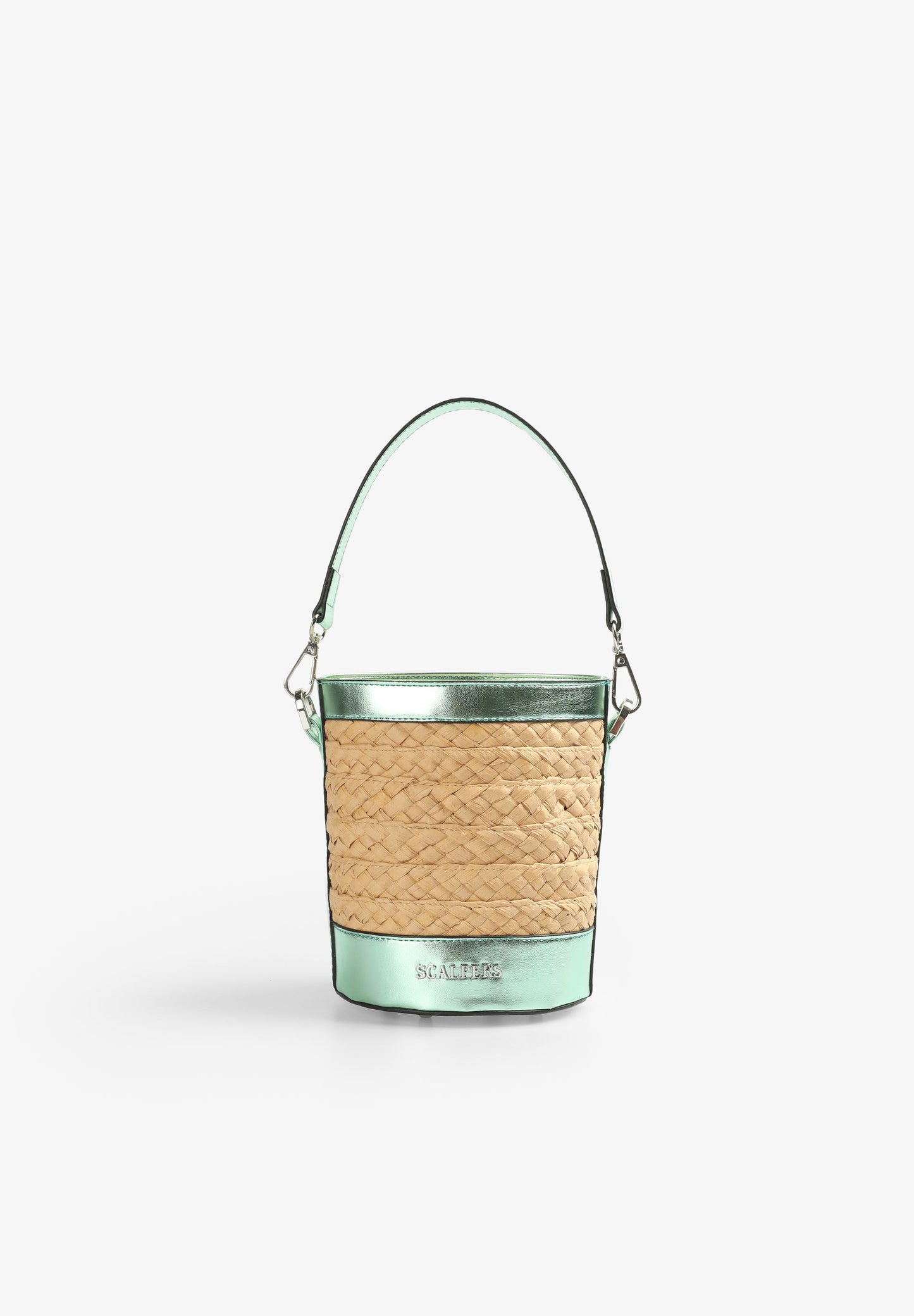 RAFFIA BUCKET BAG WITH METALLIC DETAIL