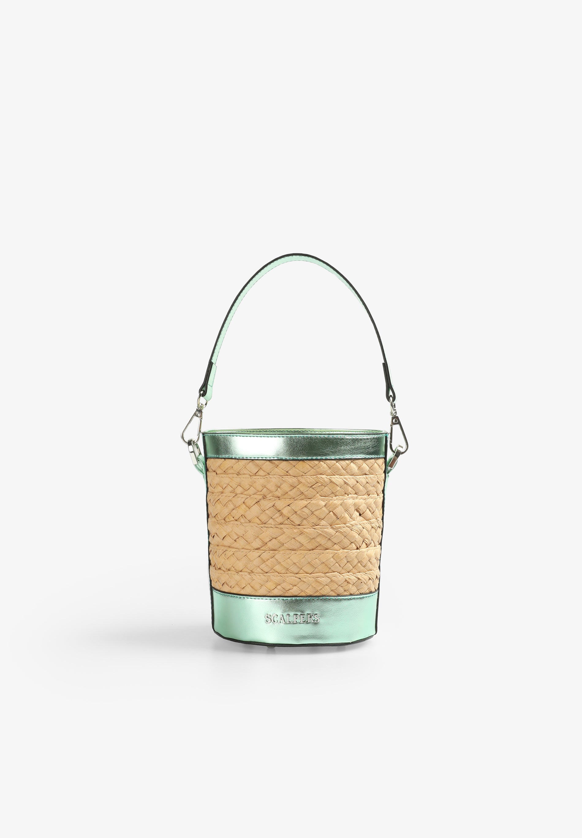 RAFFIA BUCKET BAG WITH METALLIC DETAIL