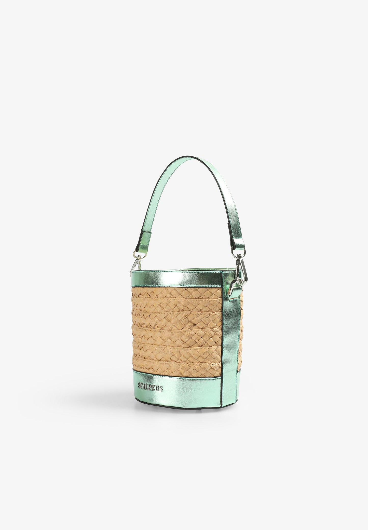 RAFFIA BUCKET BAG WITH METALLIC DETAIL