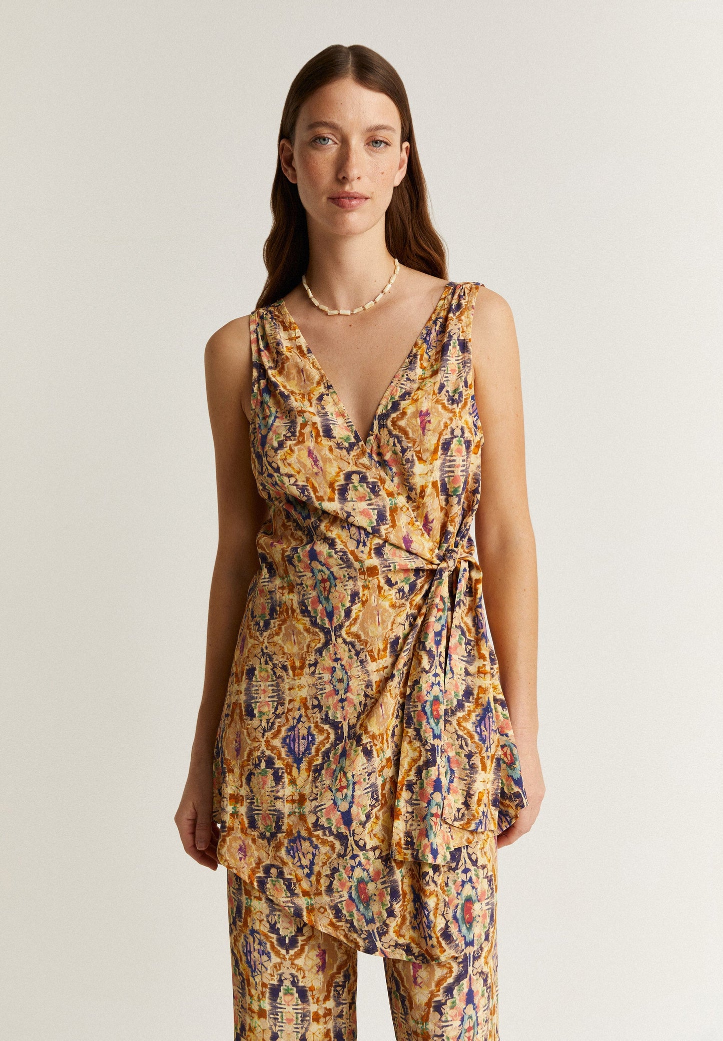 PRINTED WAISTCOAT WITH SIDE KNOT