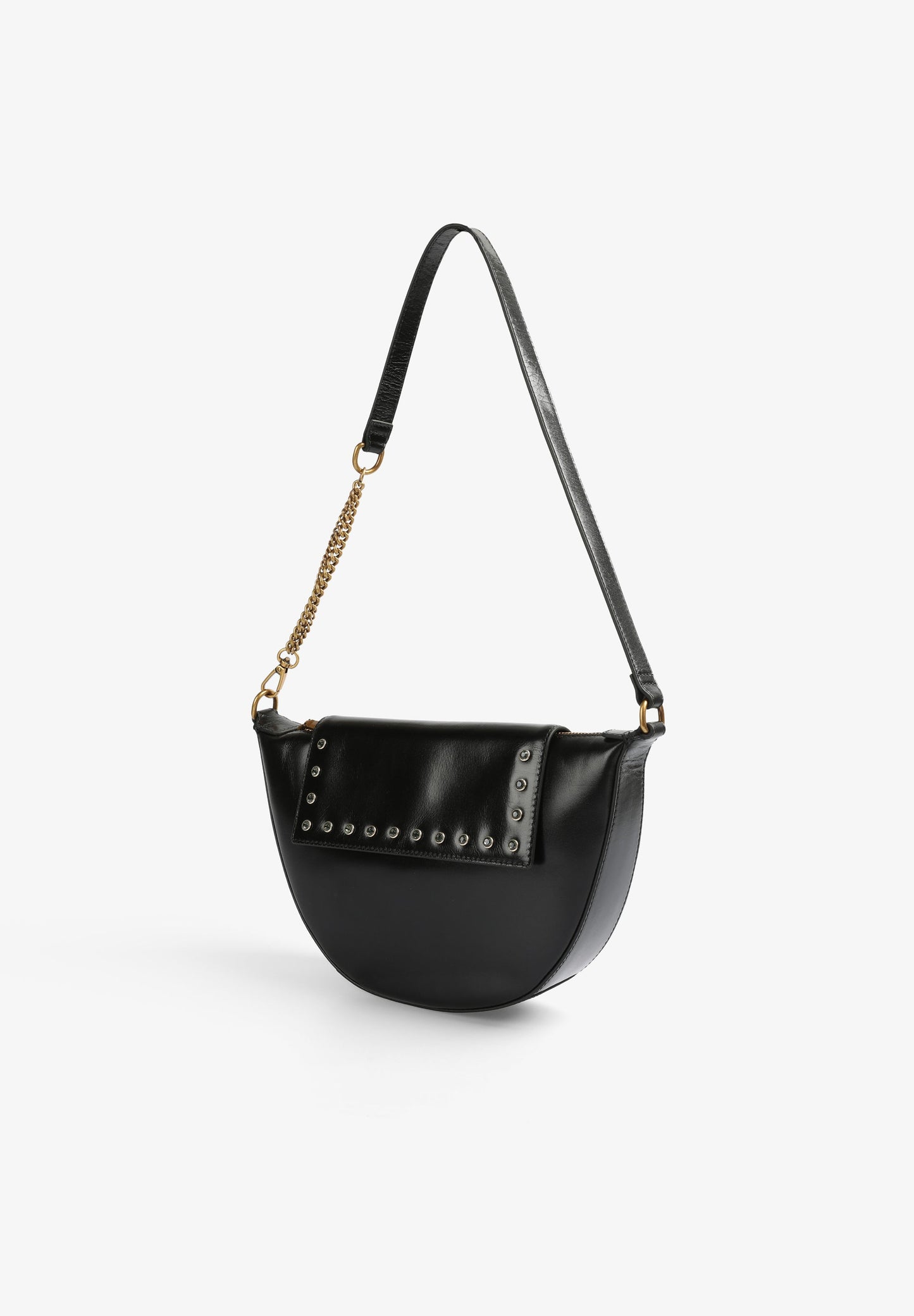 HALF-MOON LEATHER BAG WITH RHINESTONES