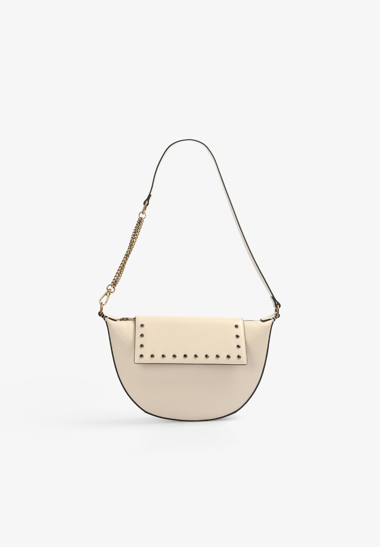 HALF-MOON LEATHER BAG WITH RHINESTONES