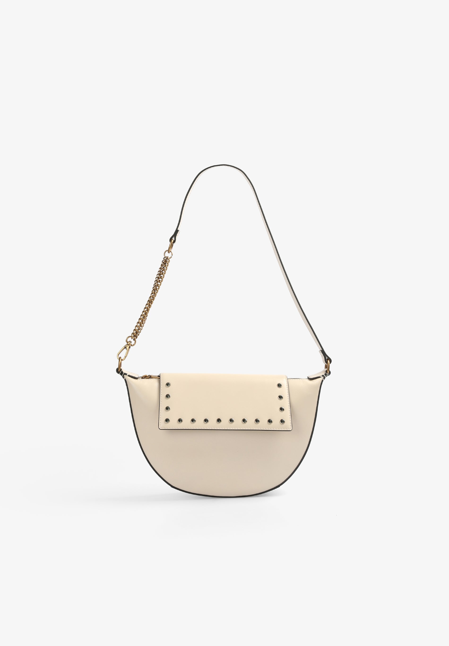 HALF-MOON LEATHER BAG WITH RHINESTONES