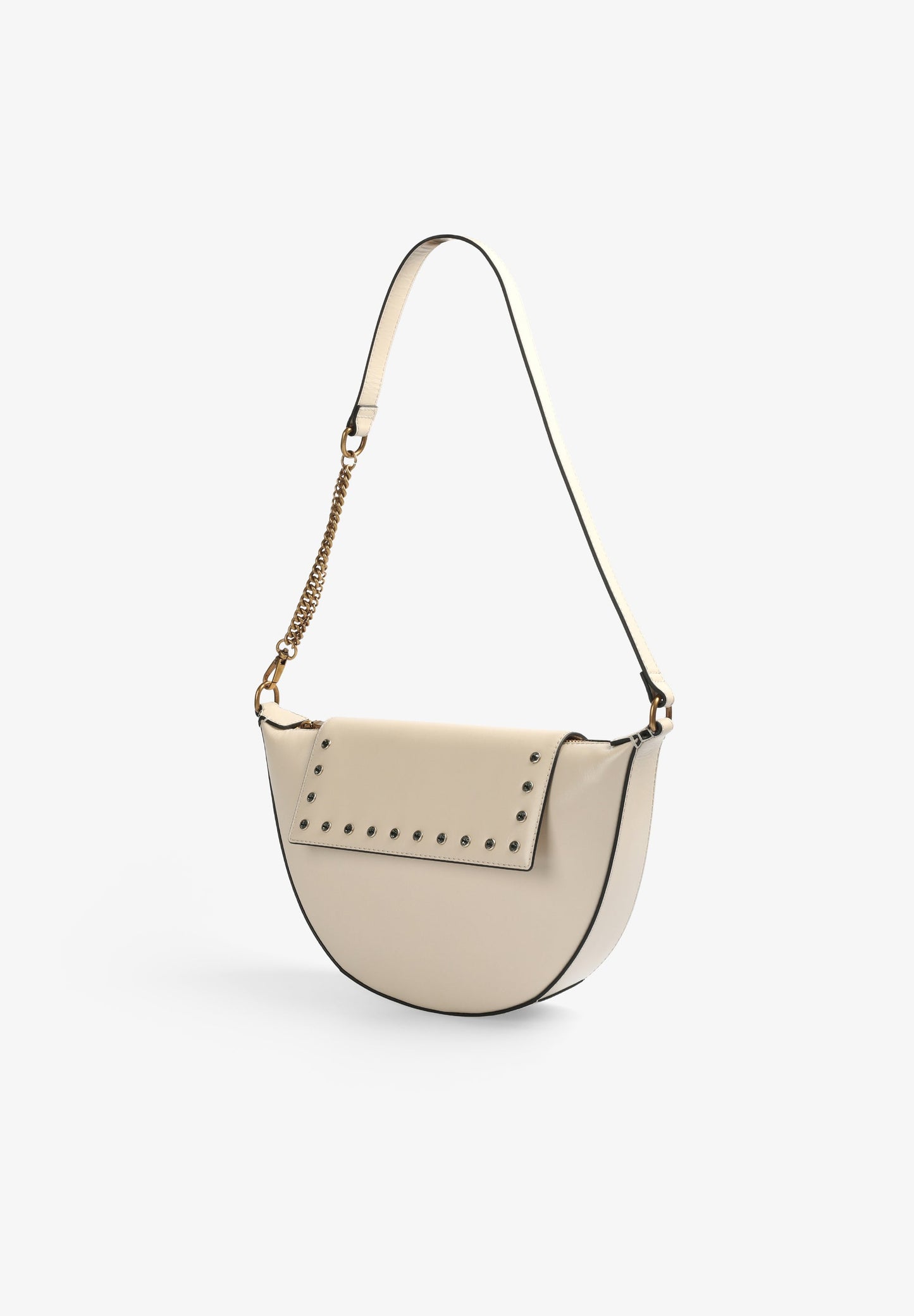 HALF-MOON LEATHER BAG WITH RHINESTONES