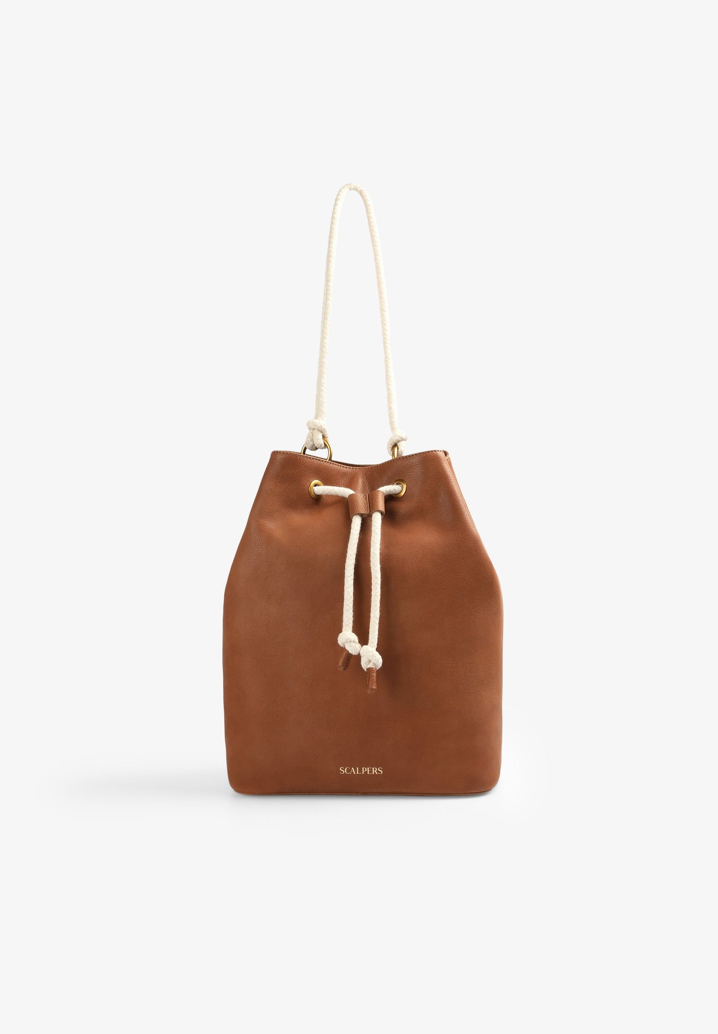LEATHER BUCKET BAG WITH DRAWSTRING DETAIL