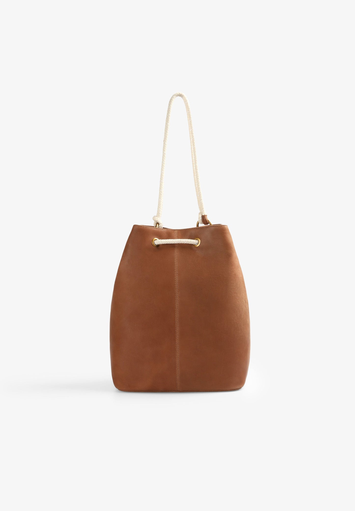 LEATHER BUCKET BAG WITH DRAWSTRING DETAIL