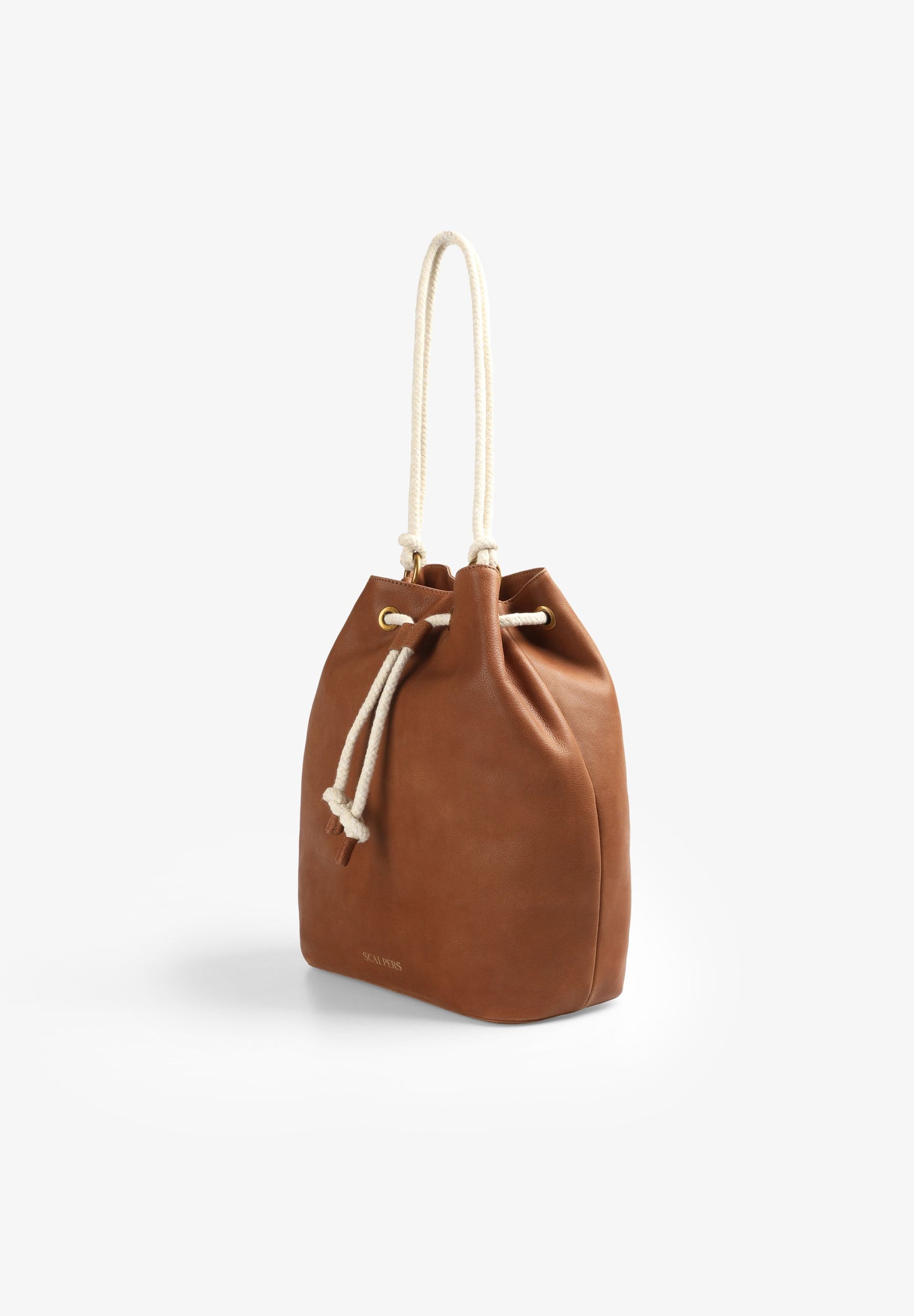 LEATHER BUCKET BAG WITH DRAWSTRING DETAIL
