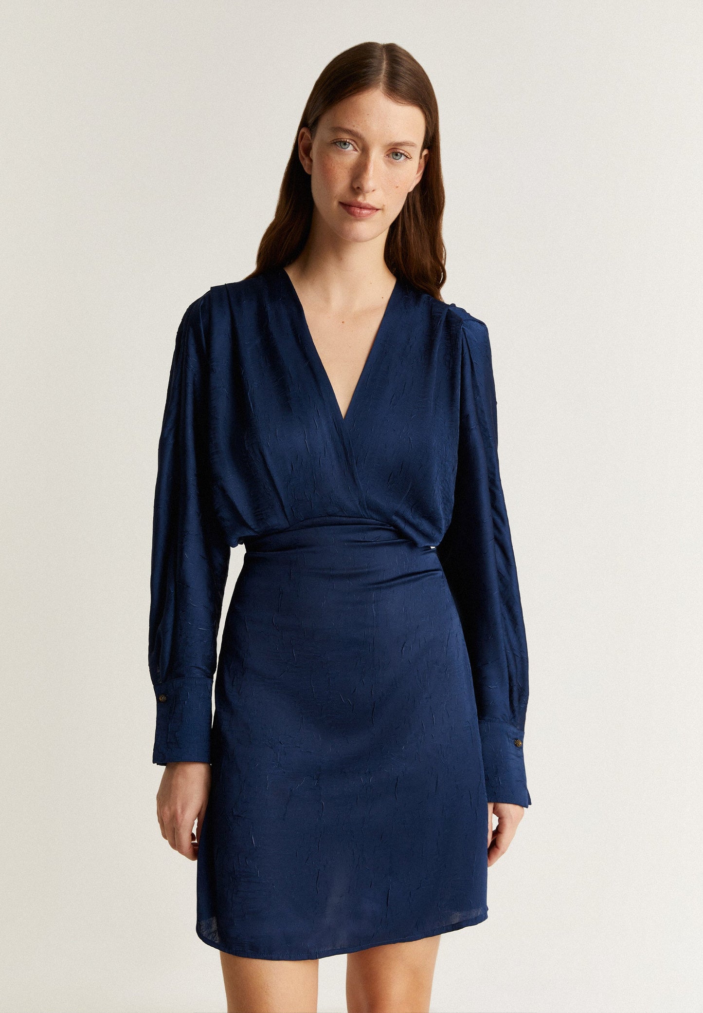 CRINKLE EFFECT SATIN MINI DRESS