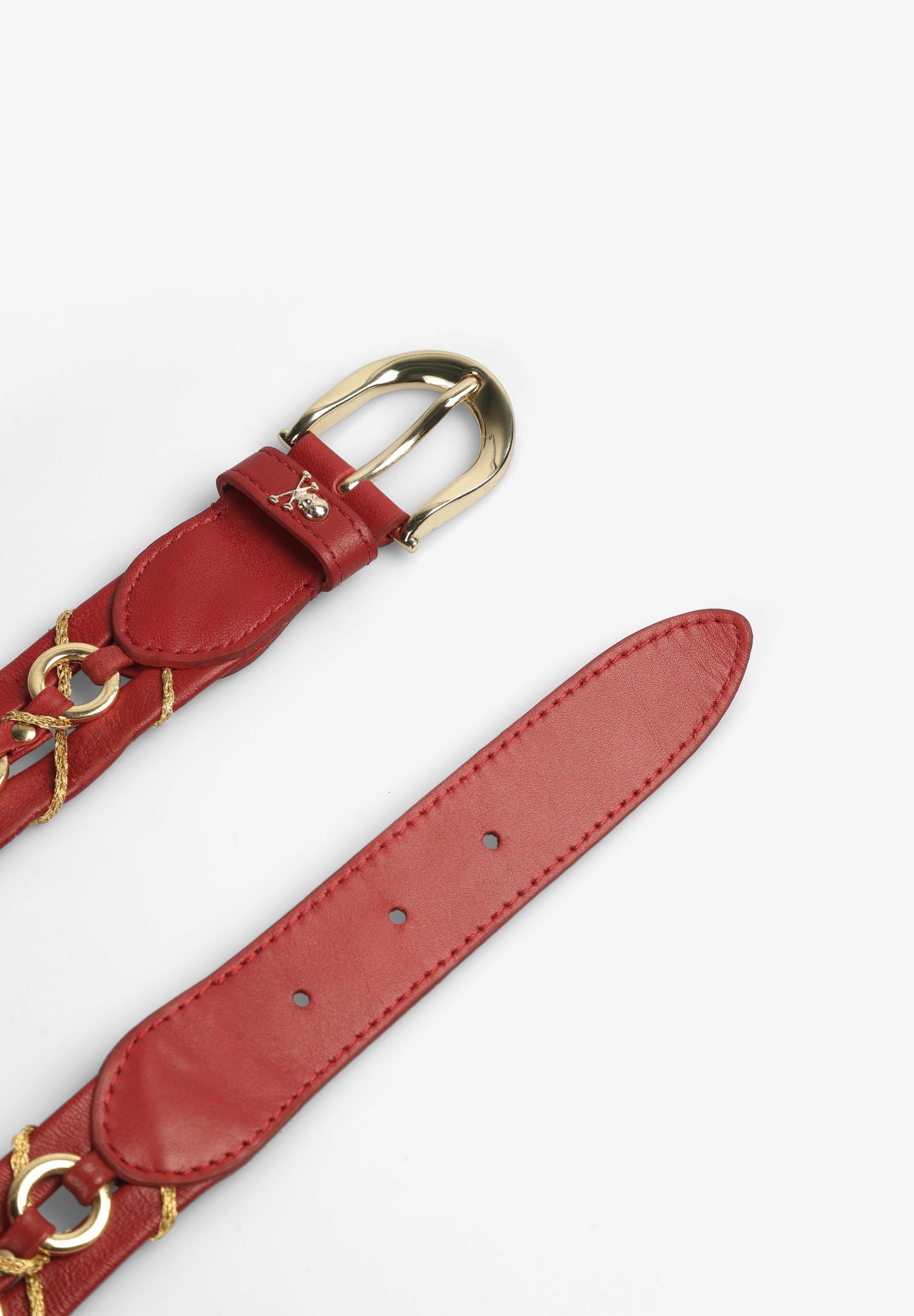 LEATHER BELT WITH EYELETS AND GOLDEN THREAD DETAIL
