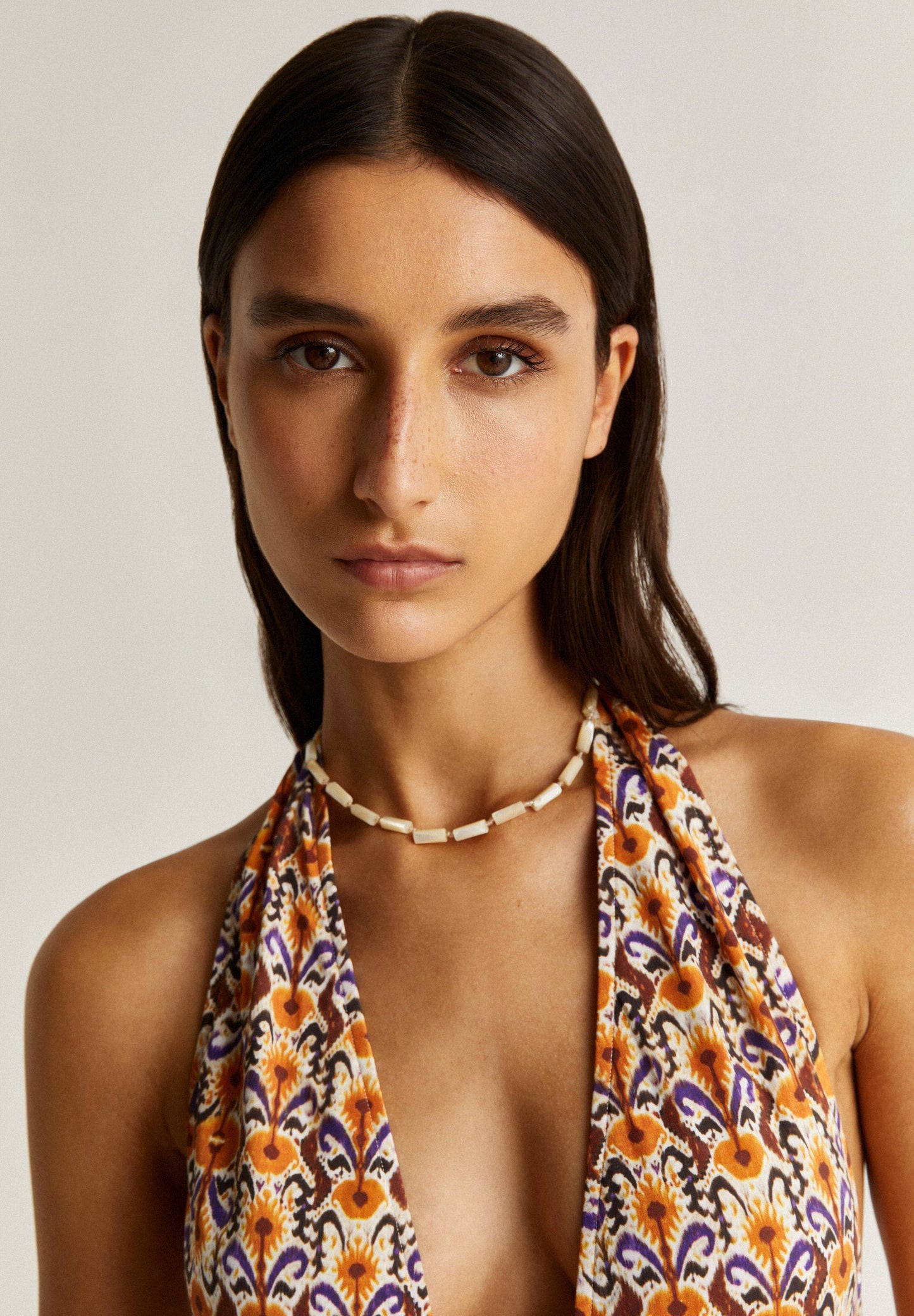 ETHNIC PRINT SWIMSUIT WITH SLITS