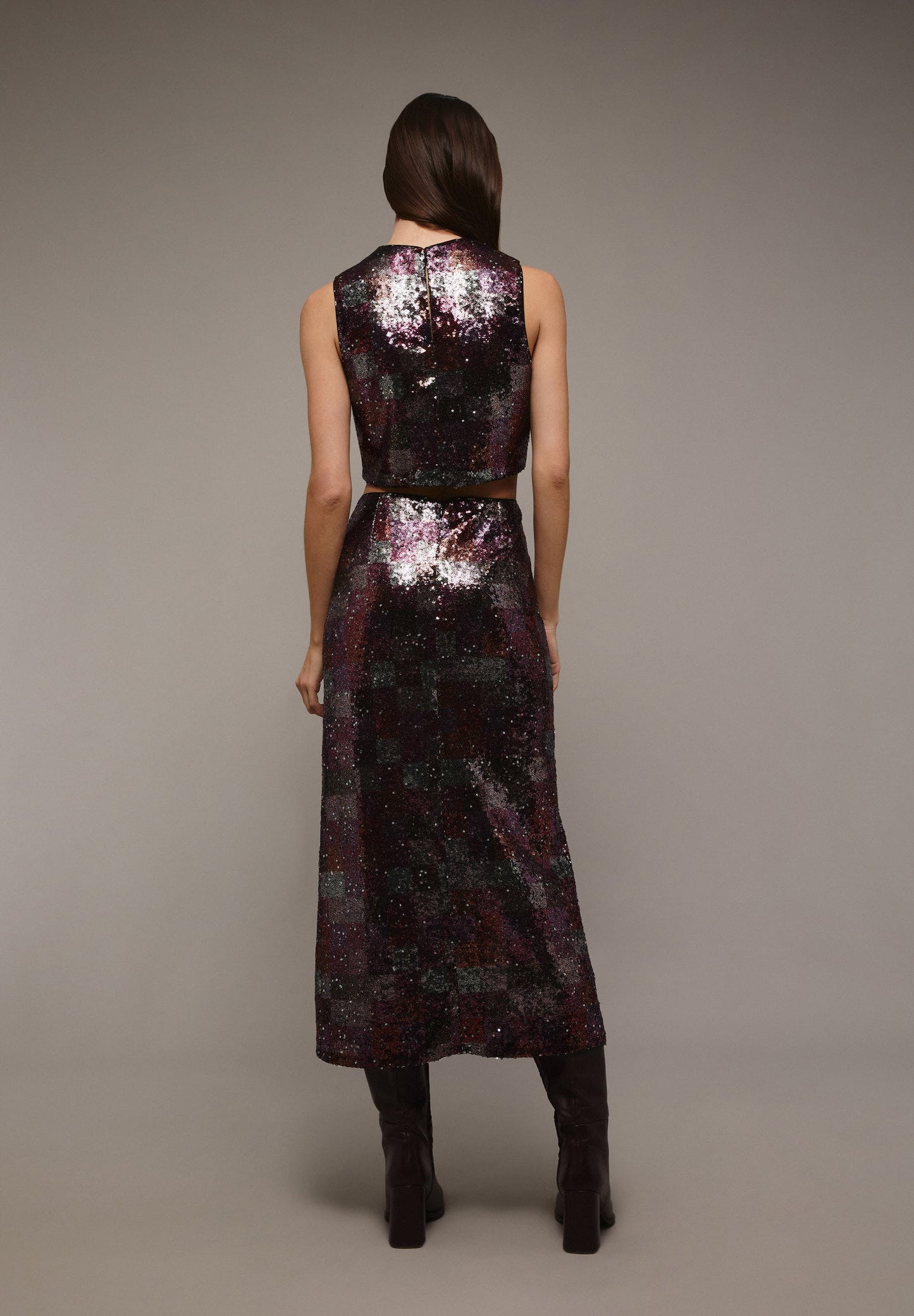 SEQUINNED MIDI SKIRT WITH SLITS