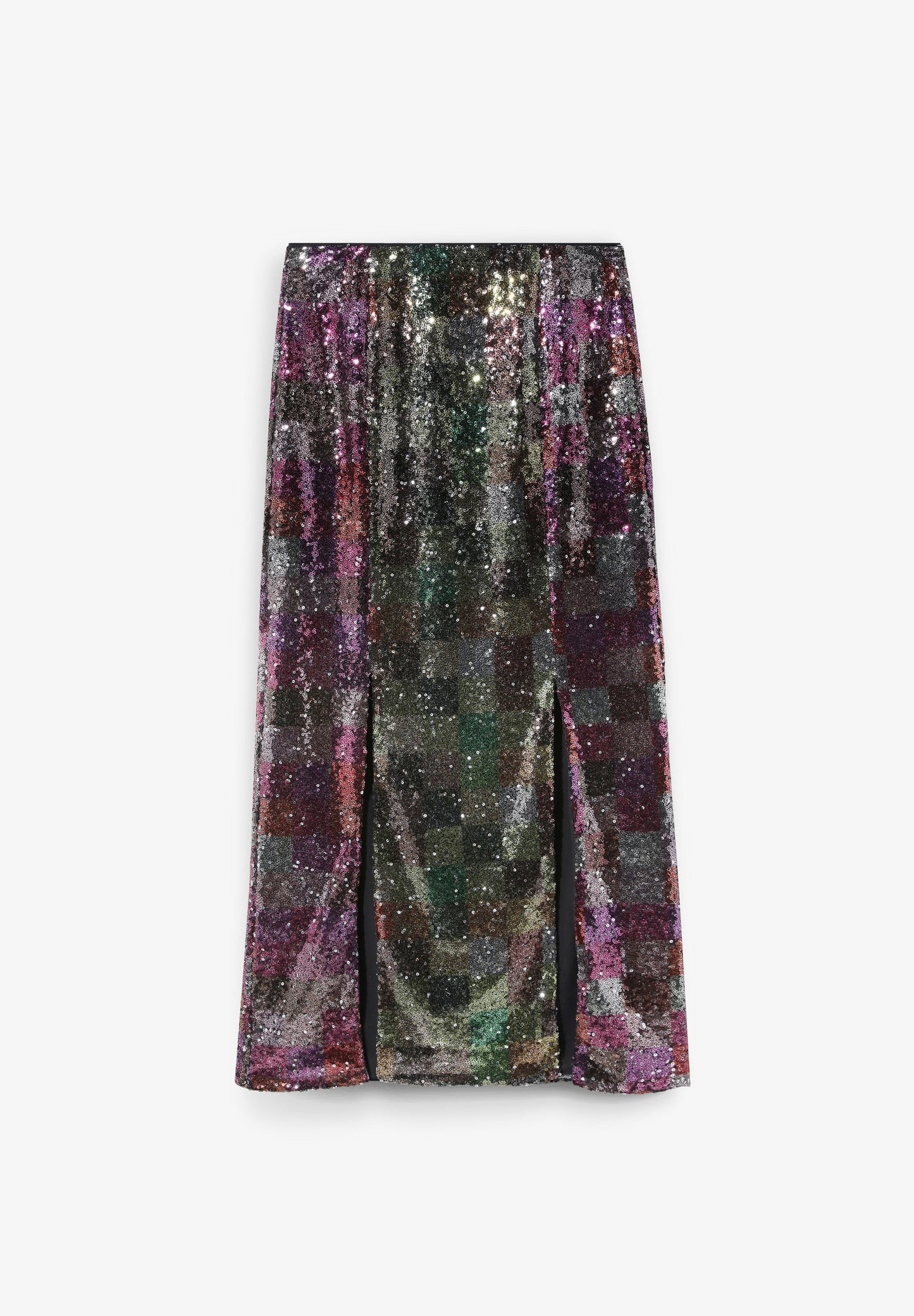 SEQUINNED MIDI SKIRT WITH SLITS