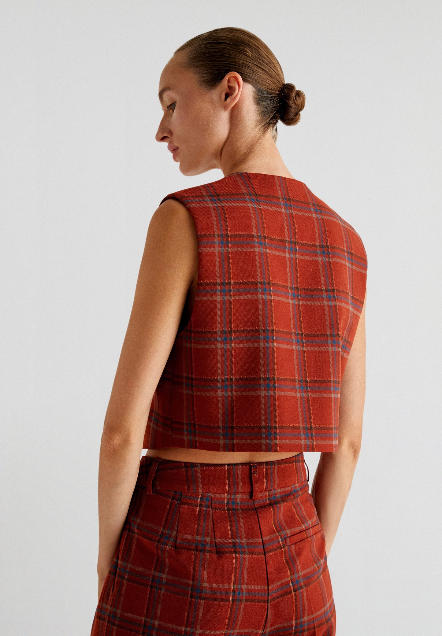 CHECK CROPPED WAISTCOAT