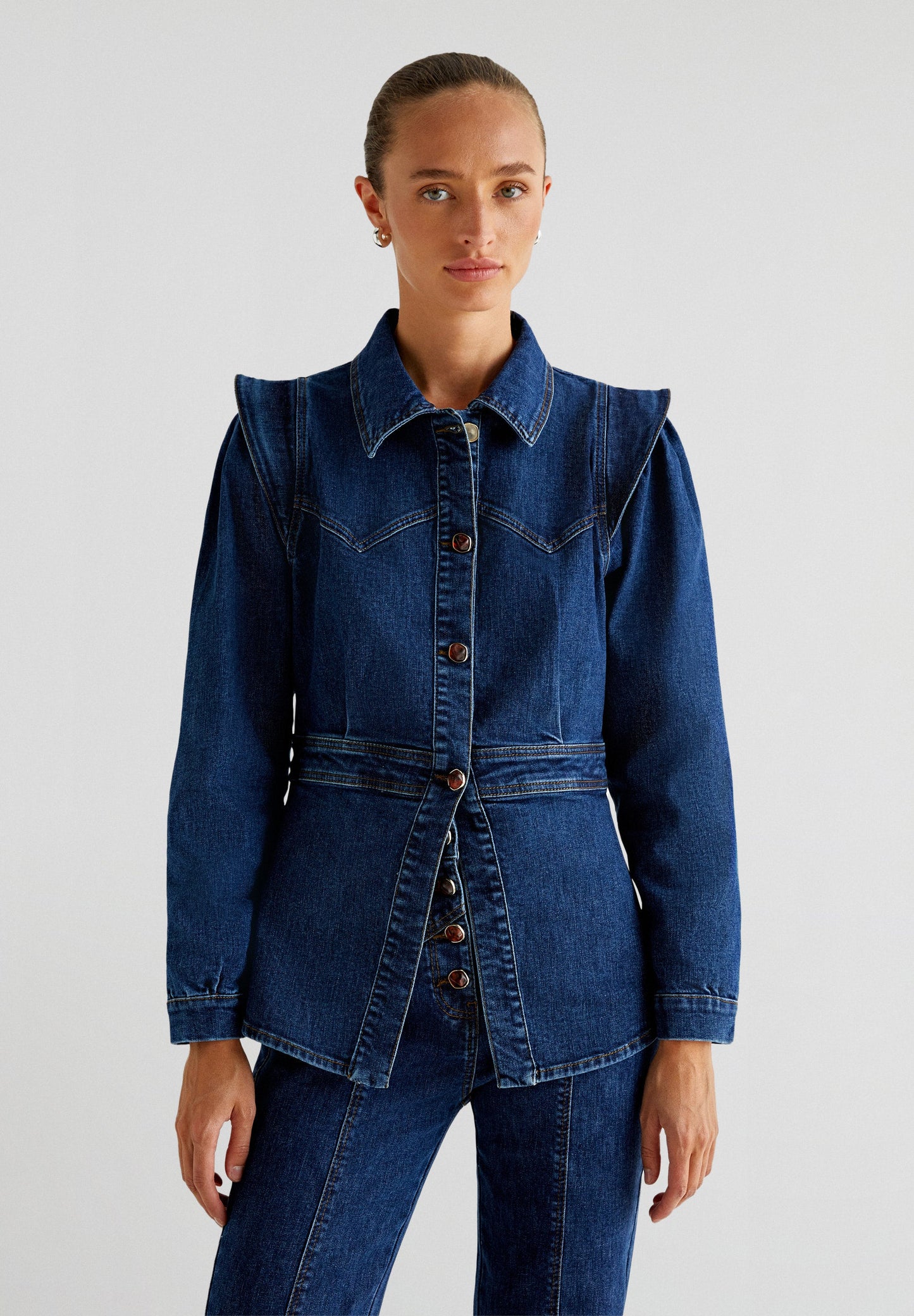 DENIM SHIRT WITH PUFFED SLEEVES
