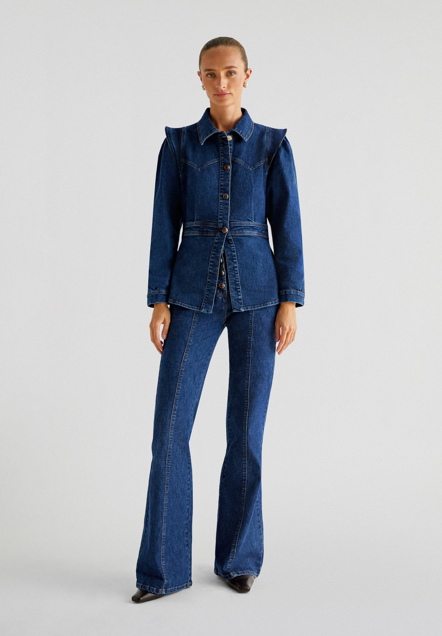 DENIM SHIRT WITH PUFFED SLEEVES