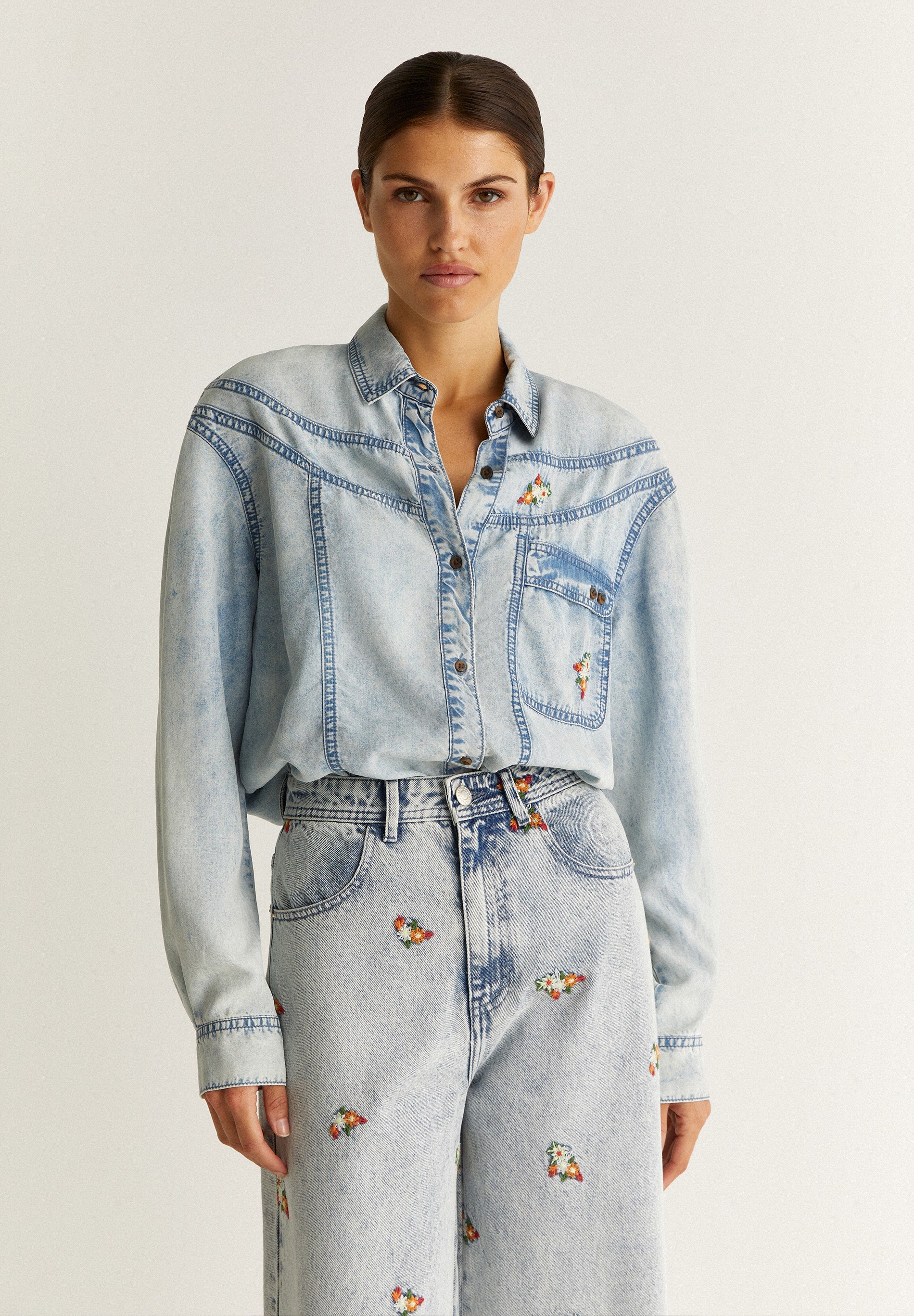 DENIM SHIRT WITH EMBROIDERED DETAILS