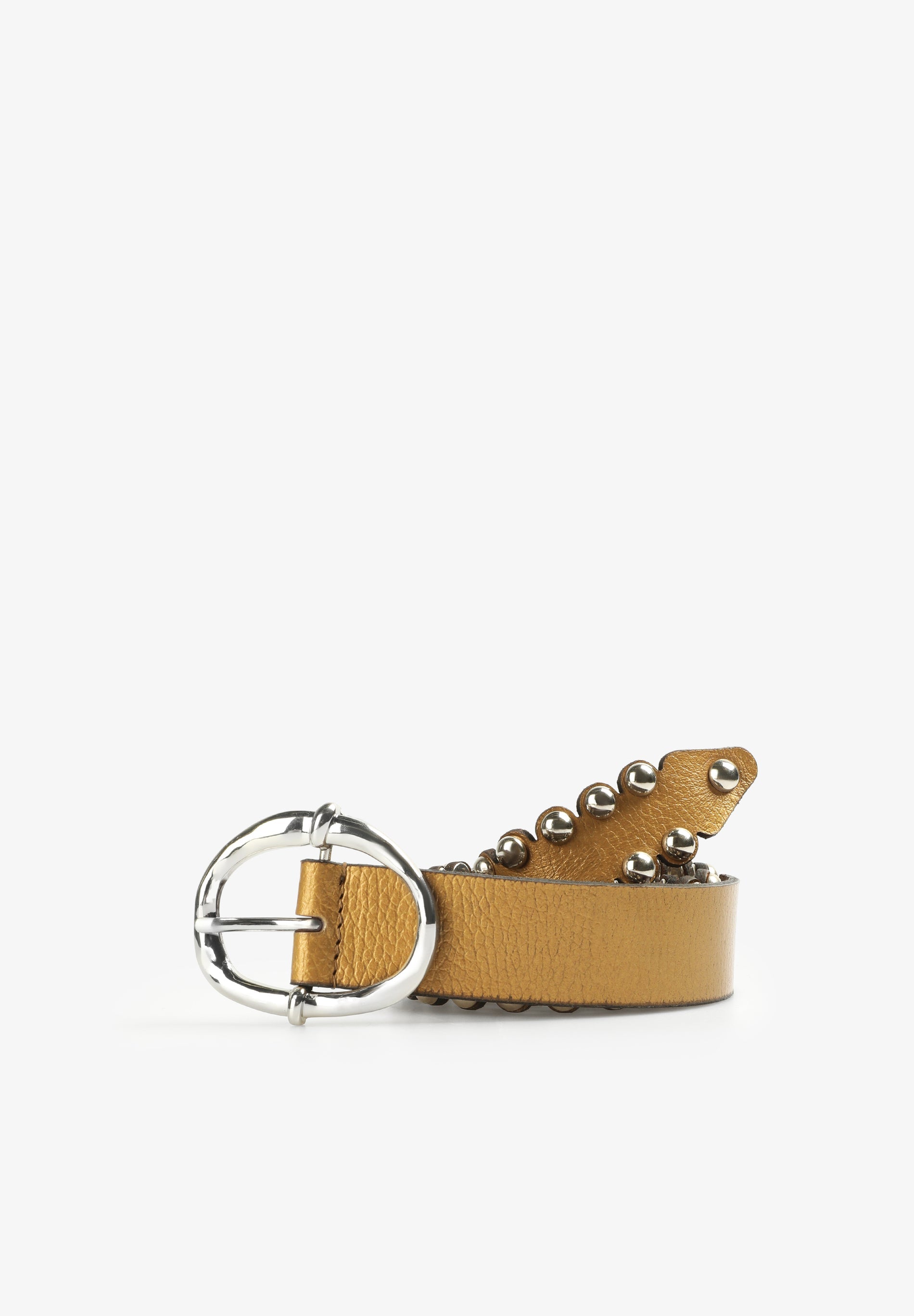 METALLIC LEATHER BELT WITH ROUND STUDS