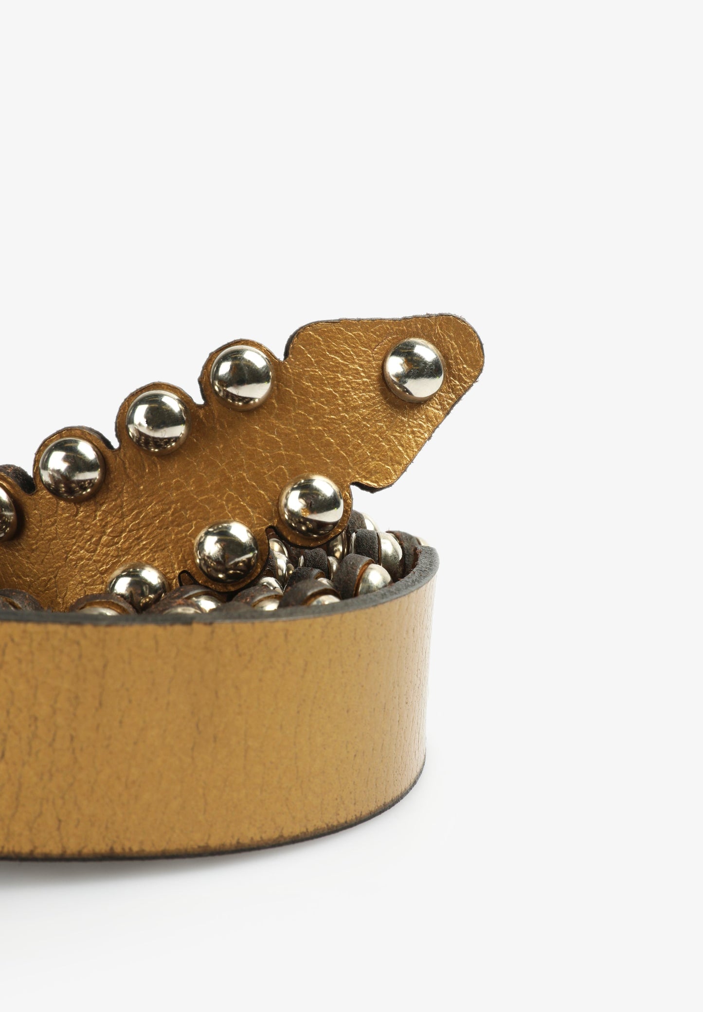 METALLIC LEATHER BELT WITH ROUND STUDS