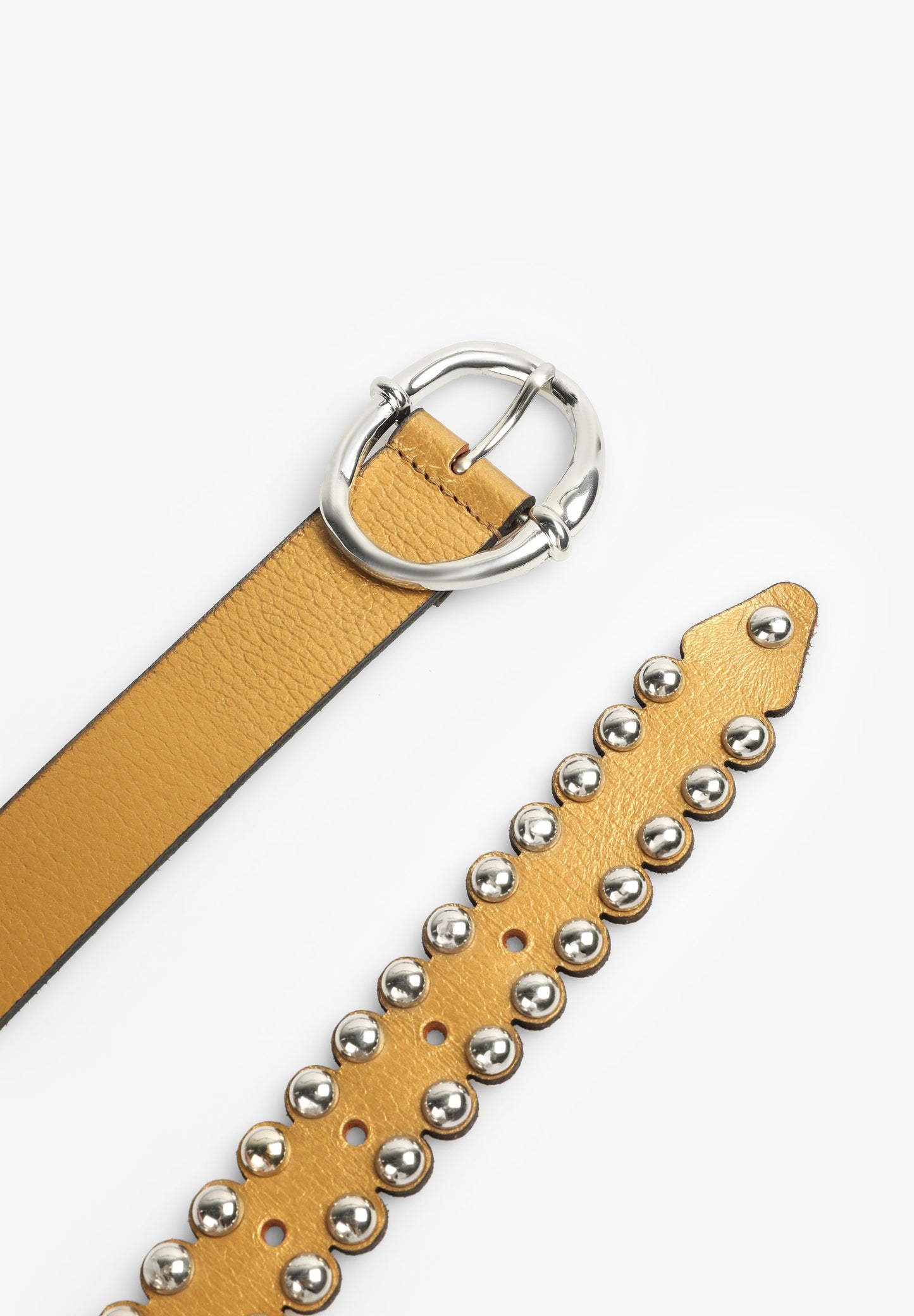 METALLIC LEATHER BELT WITH ROUND STUDS