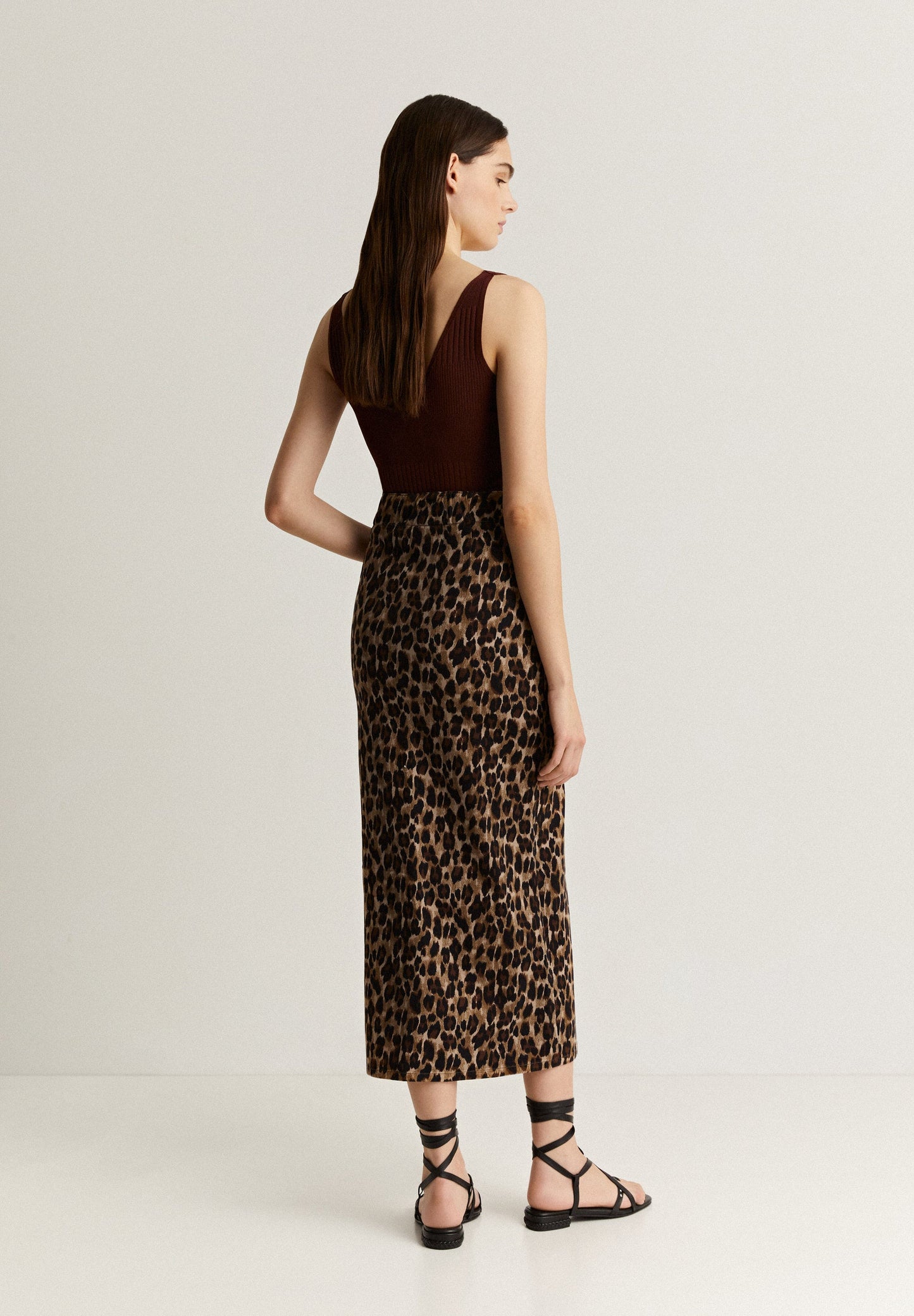LEOPARD DENIM MIDI SKIRT