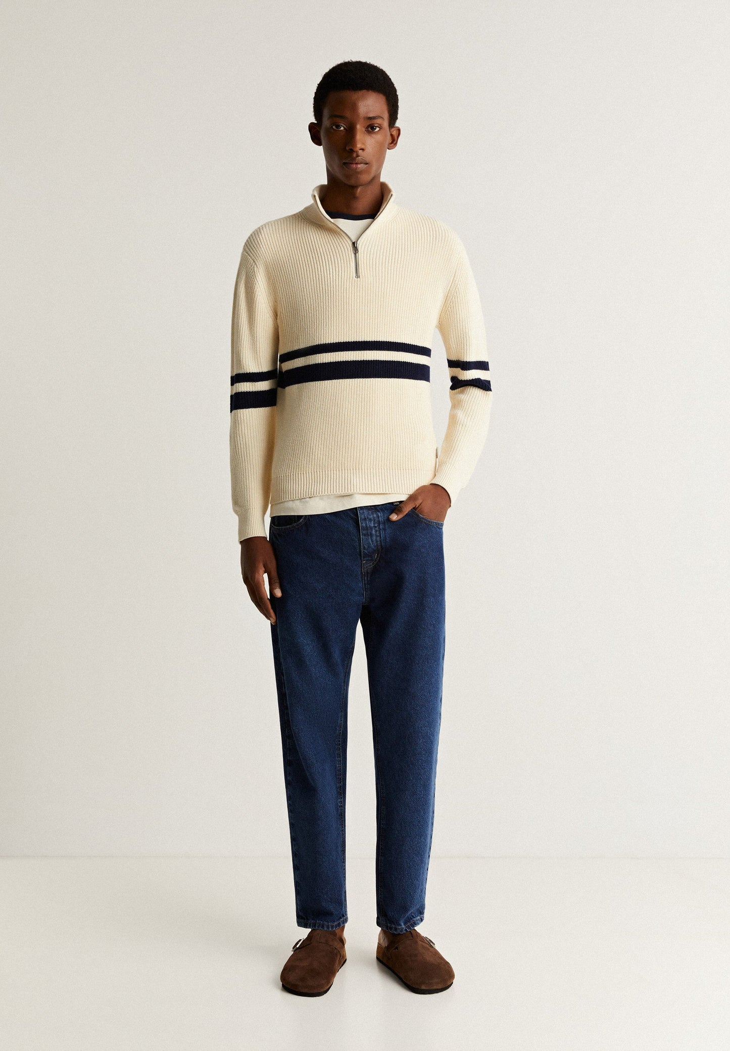 DOUBLE STRIPE SWEATER WITH ZIP