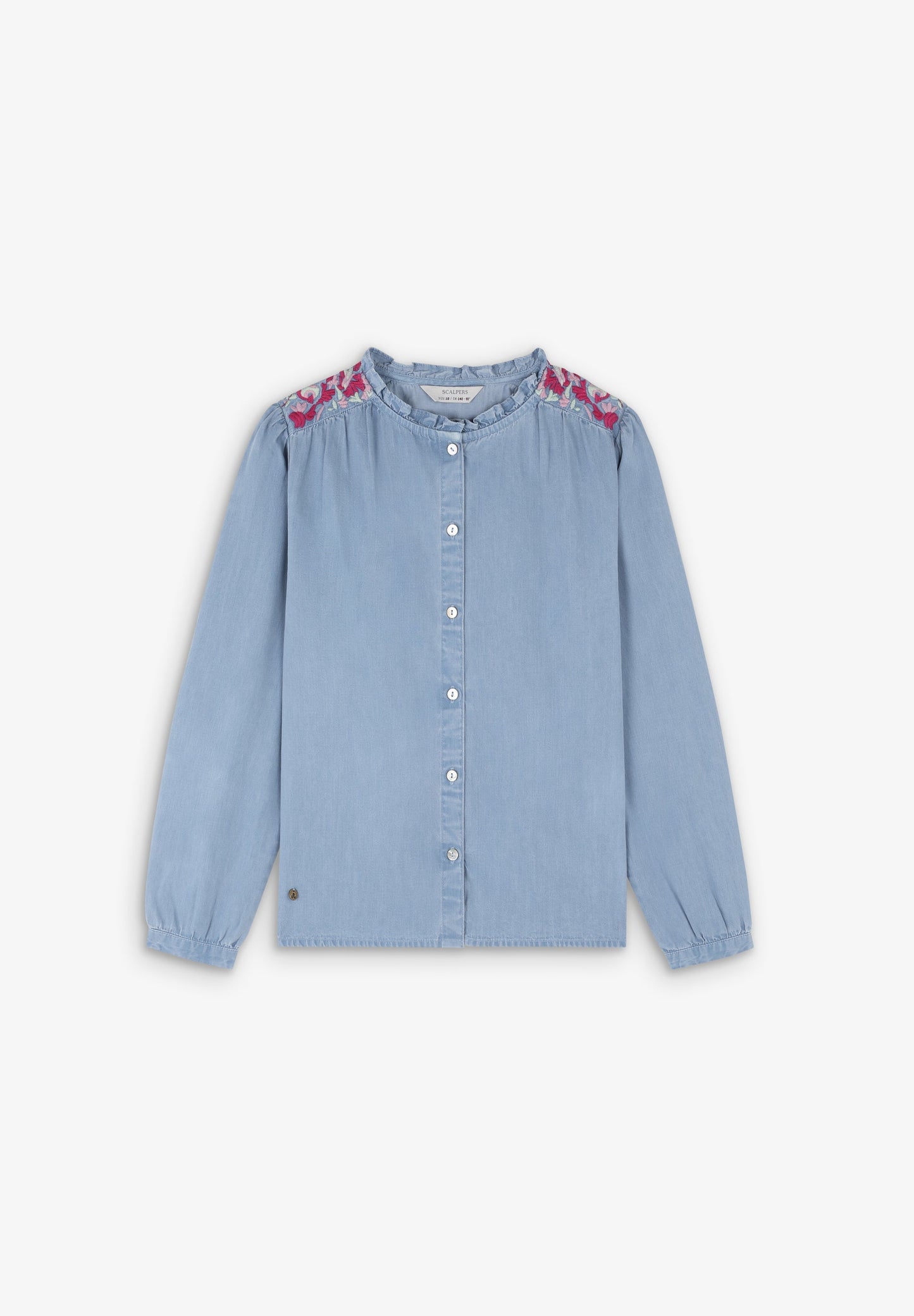 CONTRASNT EMBROIDERY DENIM BLOUSE