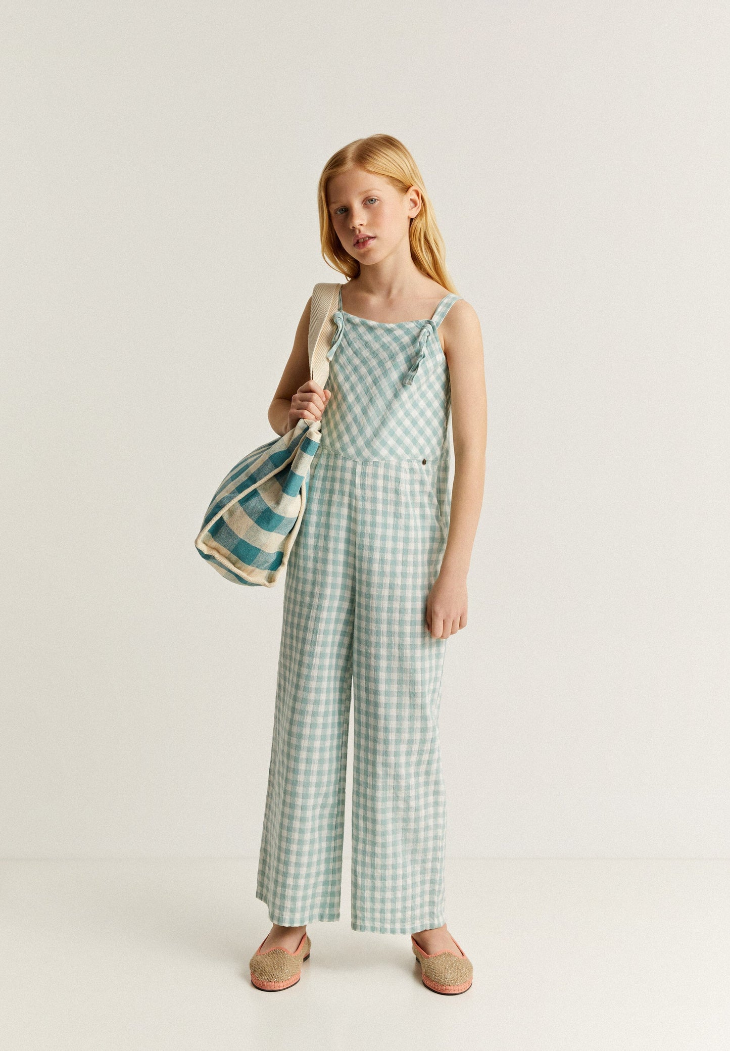 TEXTURED GINGHAM DUNGAREES