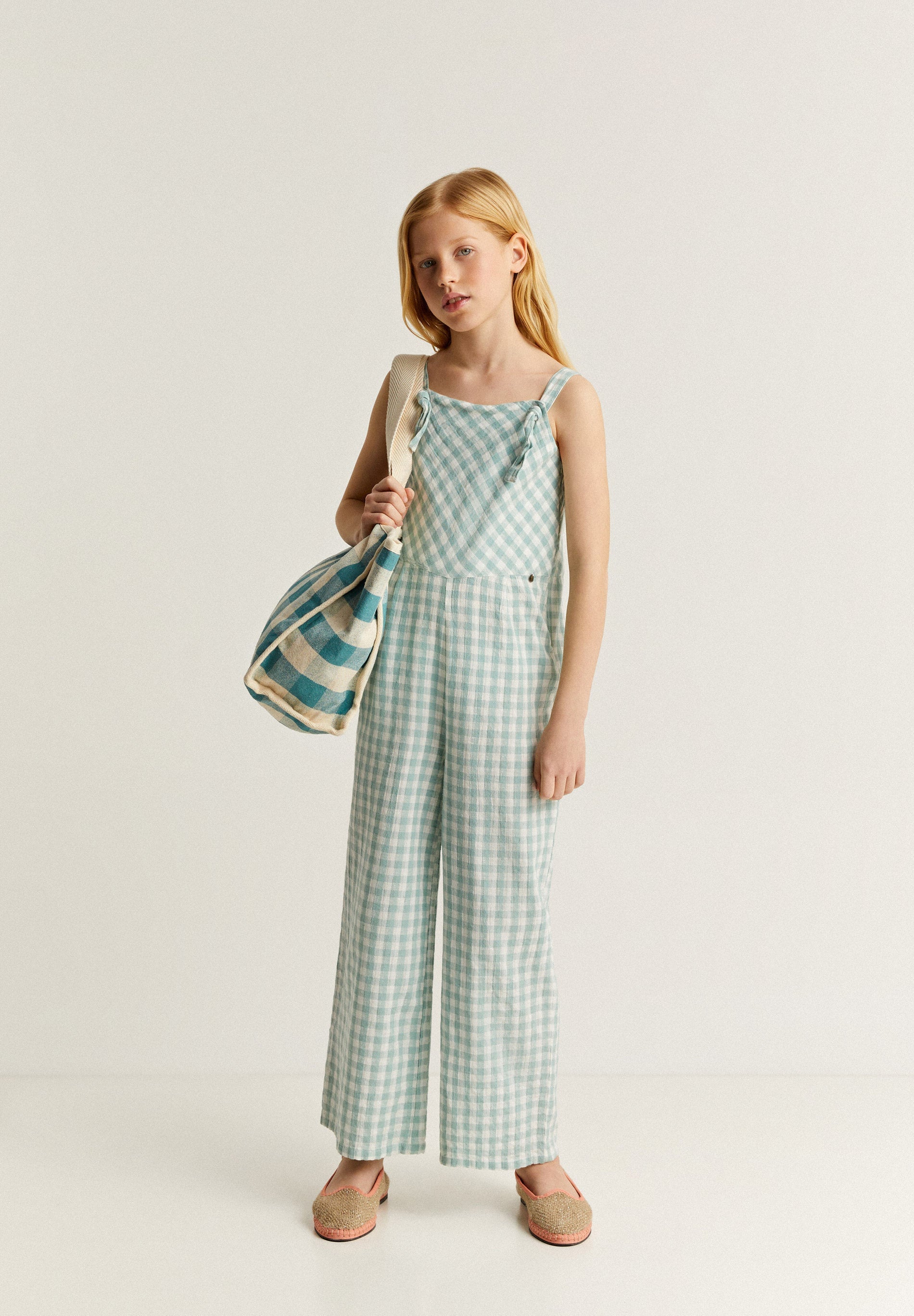 TEXTURED GINGHAM DUNGAREES
