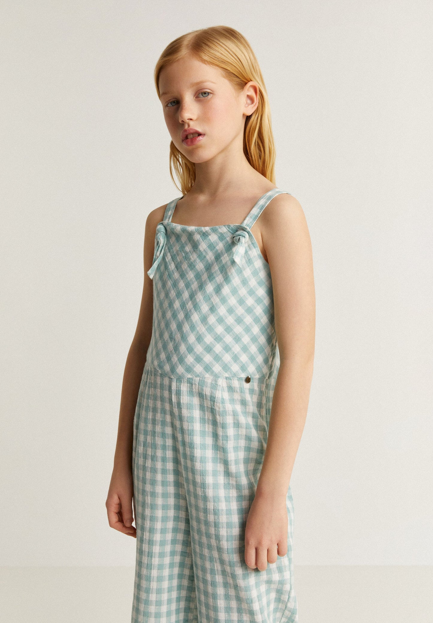 TEXTURED GINGHAM DUNGAREES