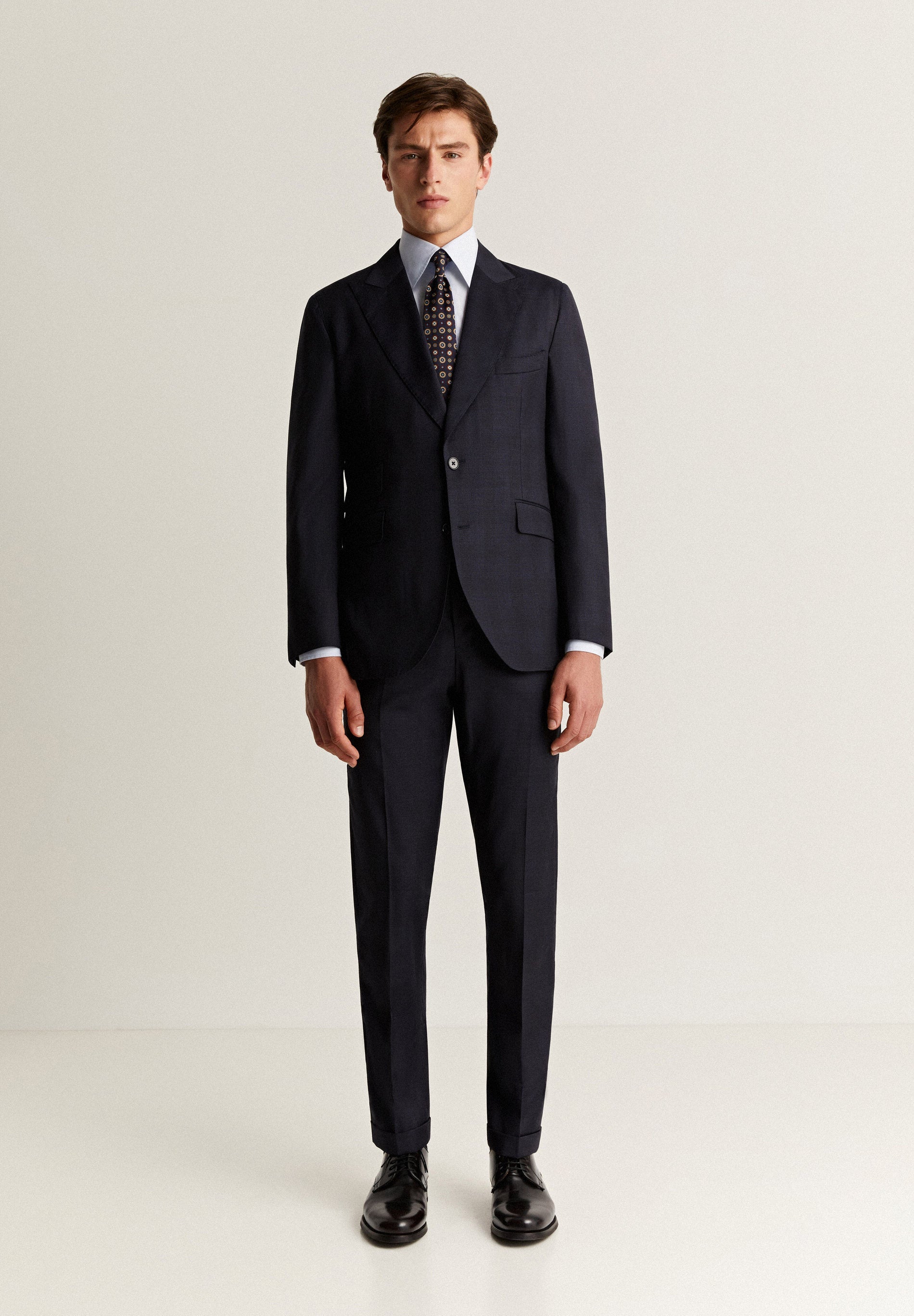 PREMIUM NAVY BLUE CHECK WOOL SUIT