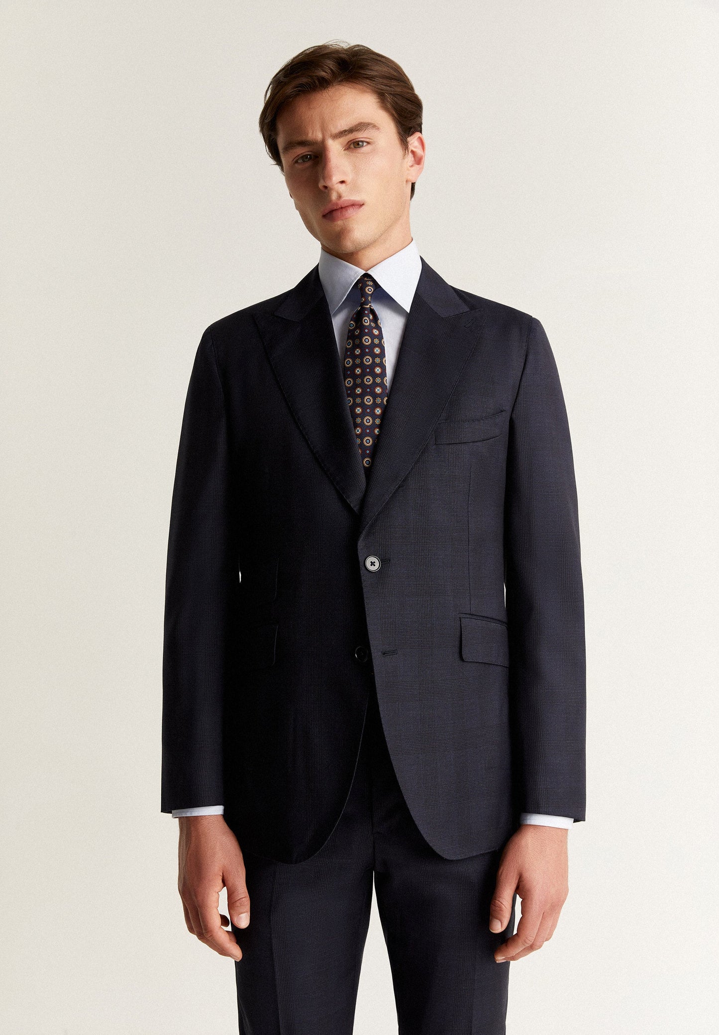 PREMIUM NAVY BLUE CHECK WOOL SUIT