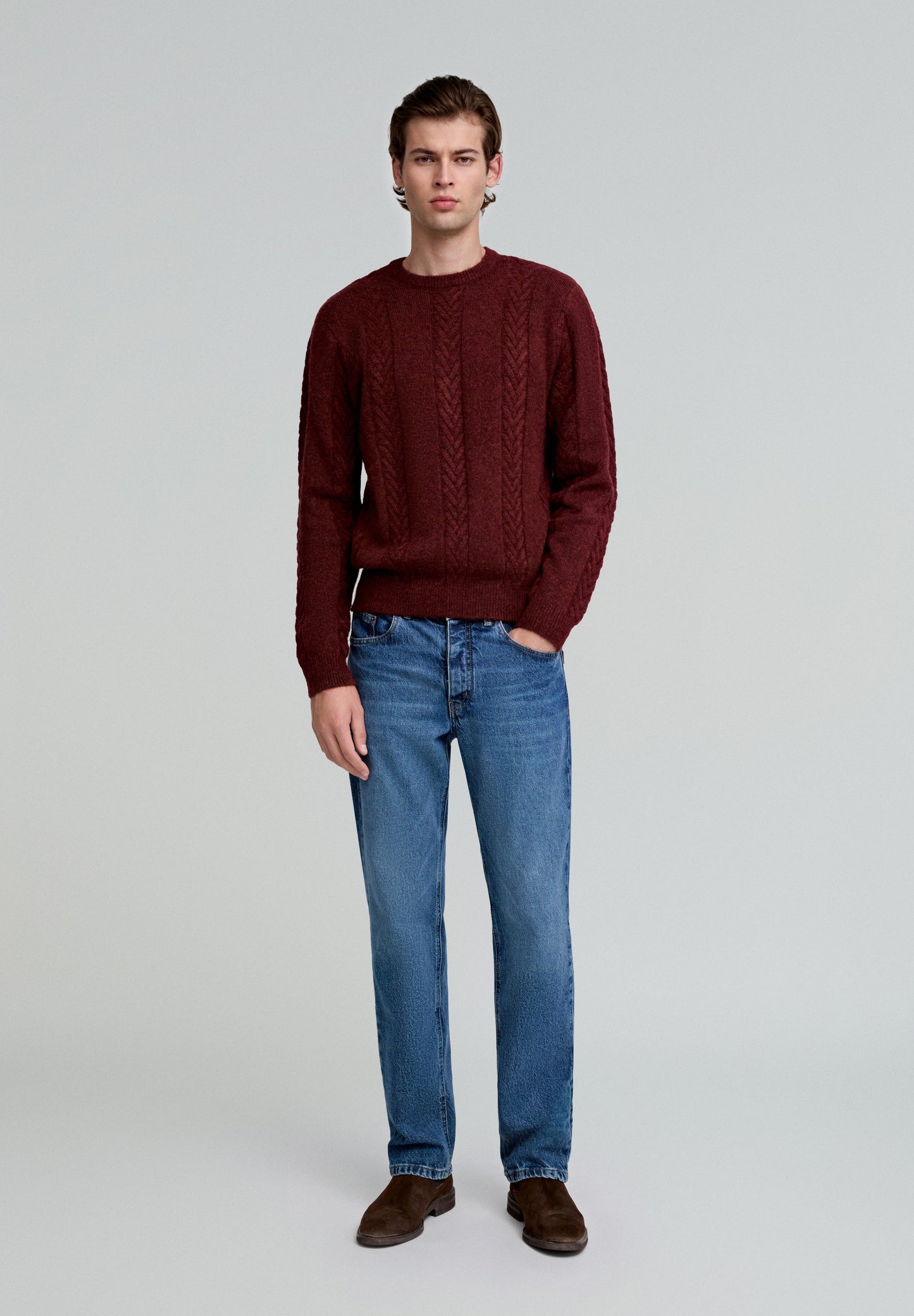 SWEATER WITH CABLE-KNIT DETAILS