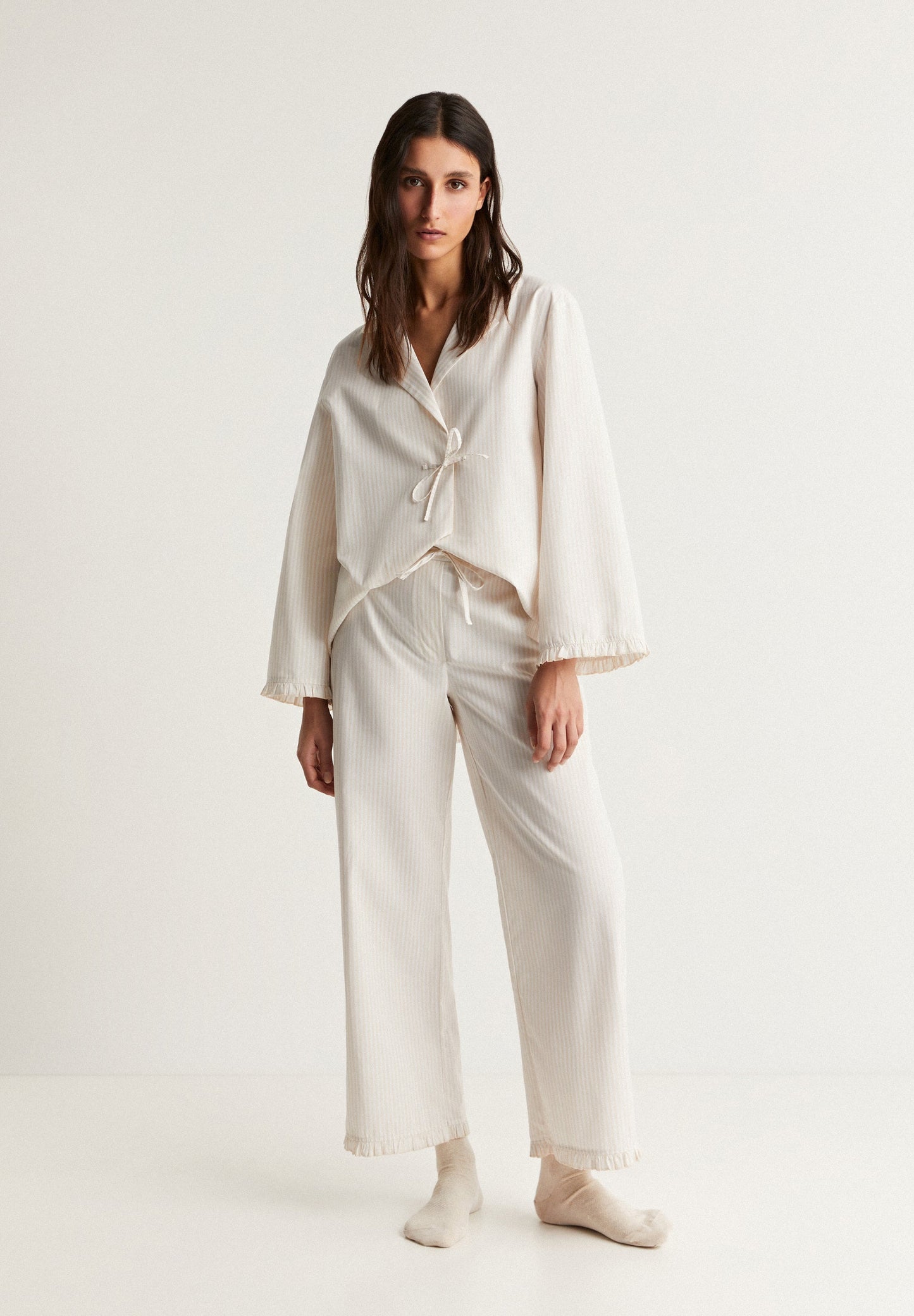 STRIPED PYJAMAS WITH TIE DETAIL