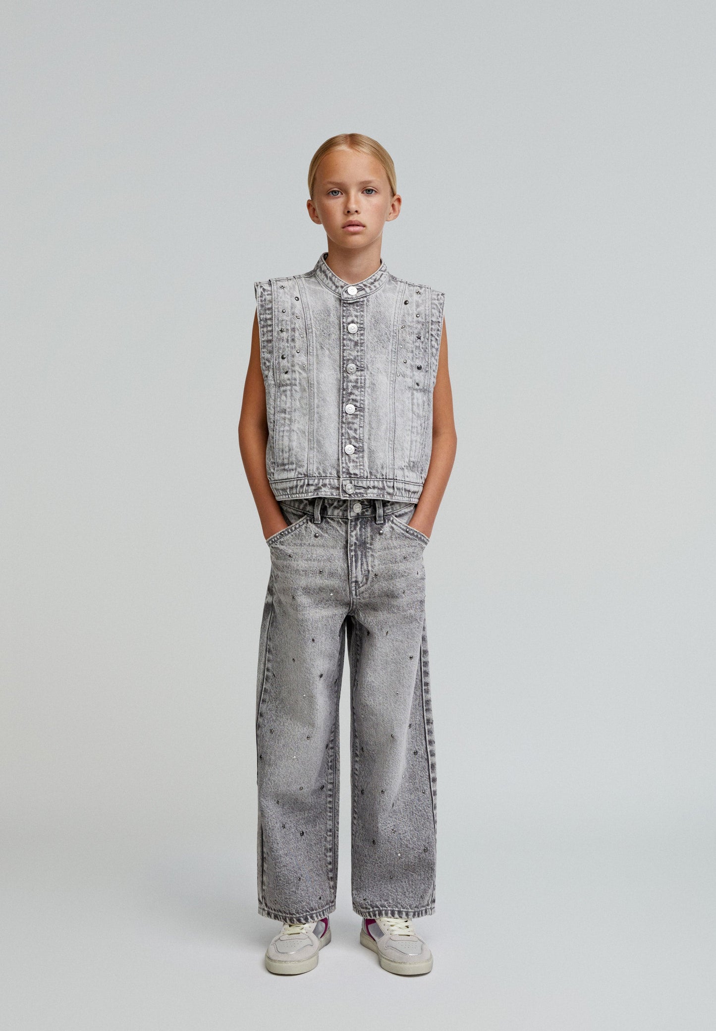 STUDDED DENIM WAISTCOAT