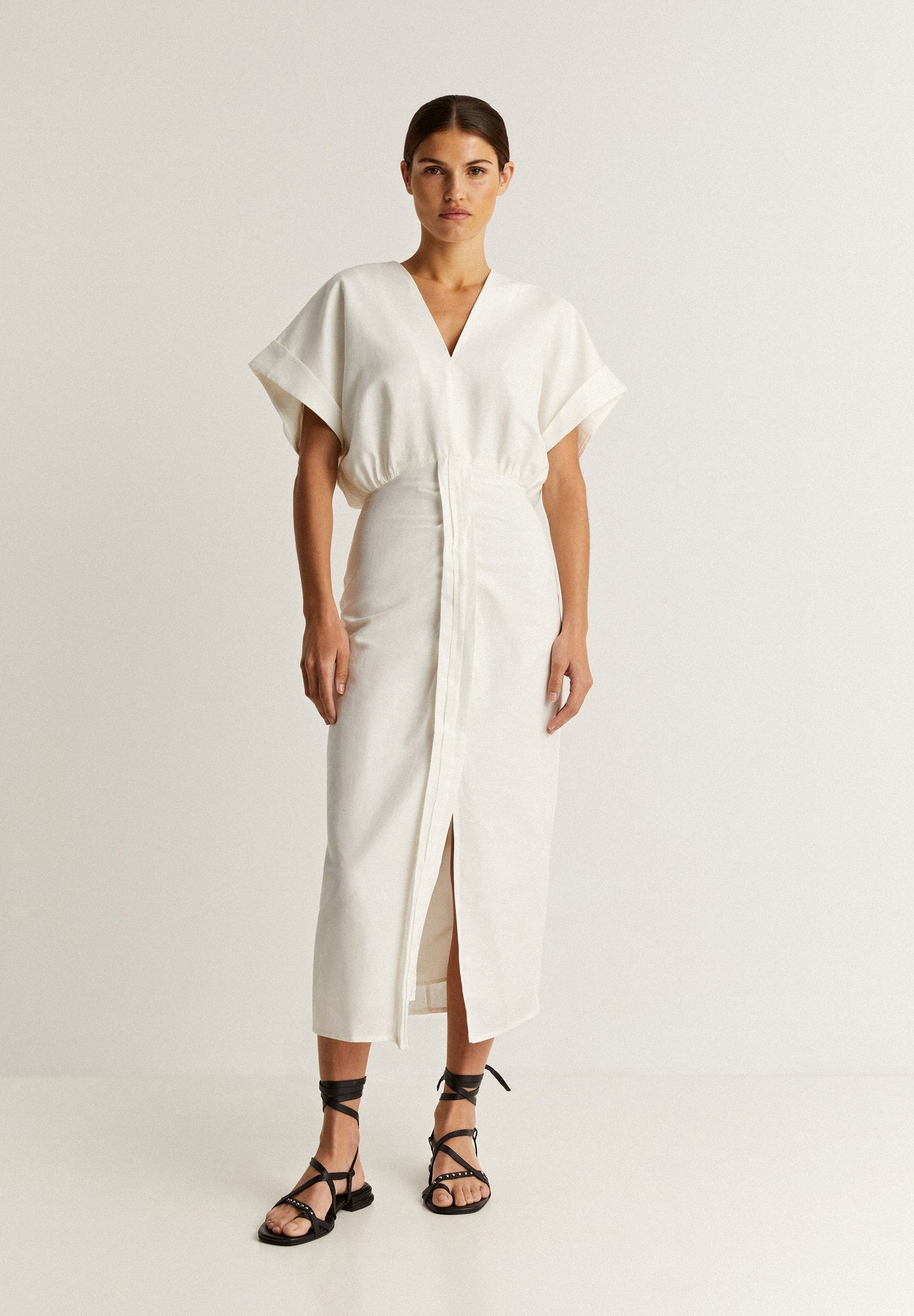 GATHERED LINEN DRESS