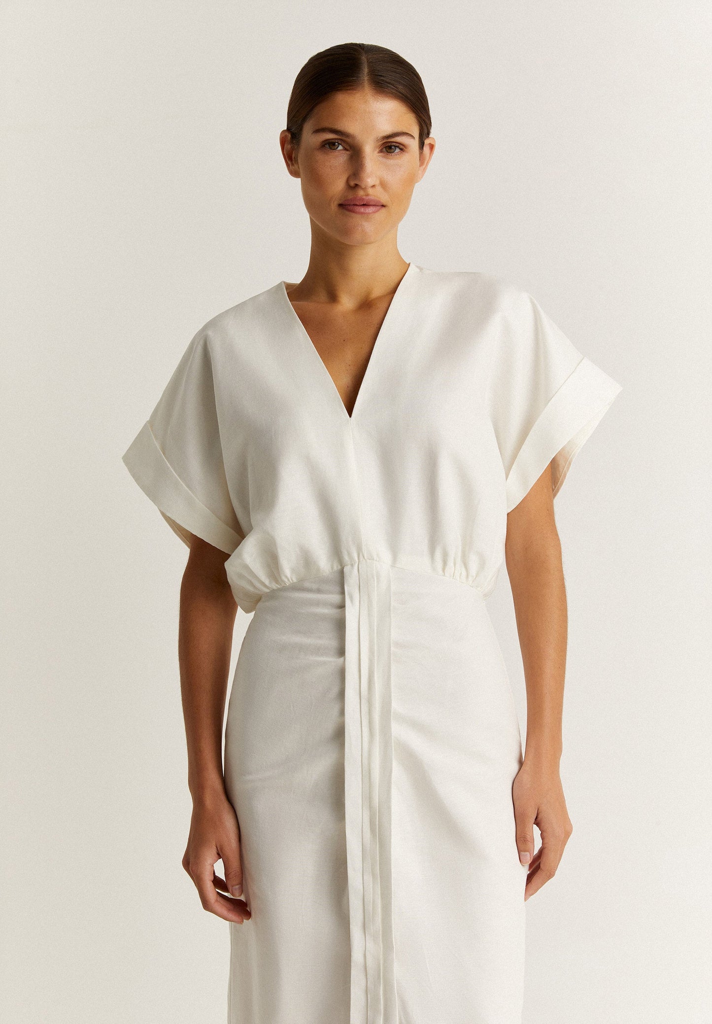 GATHERED LINEN DRESS