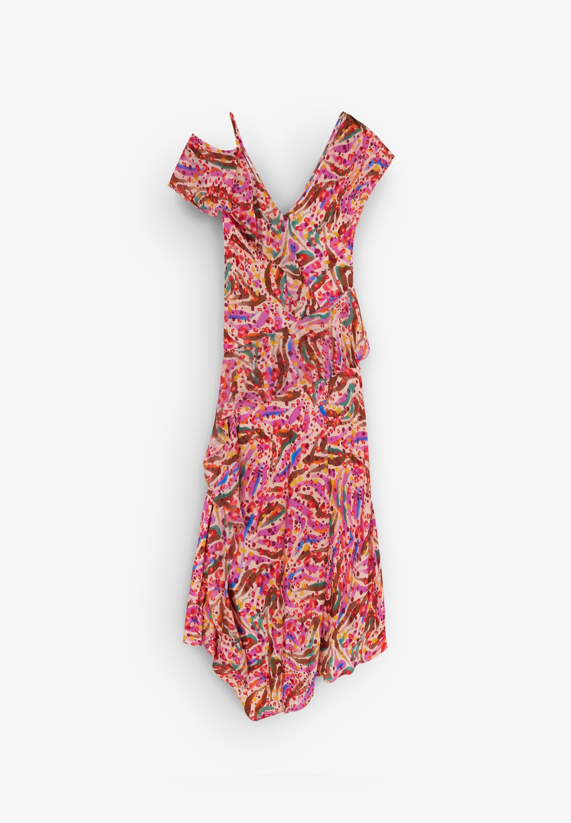PRINTED MIDI DRESS WITH FRILLS