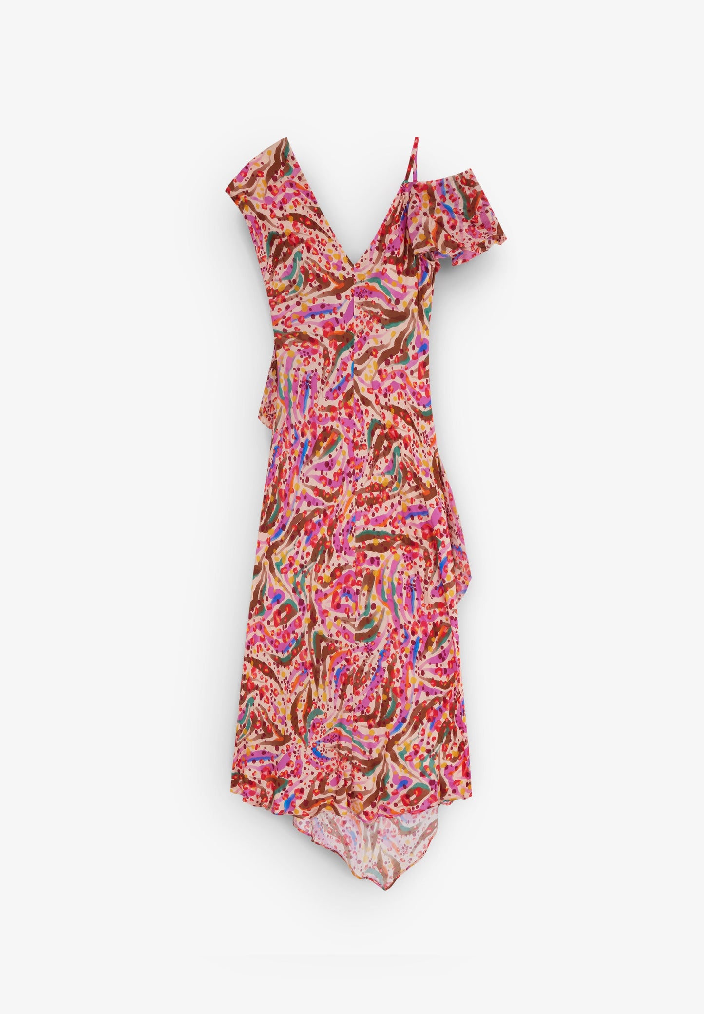 PRINTED MIDI DRESS WITH FRILLS