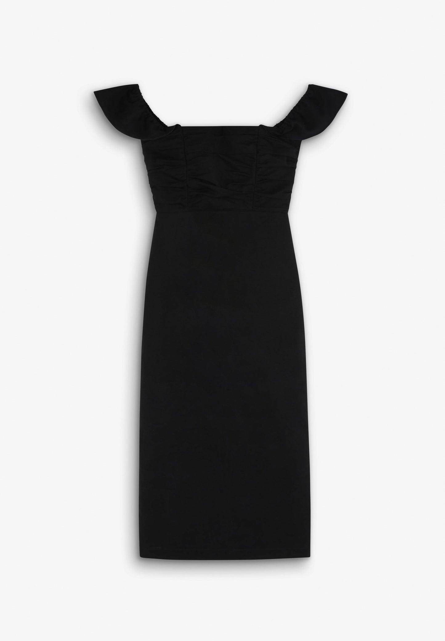 LINEN MIDI DRESS WITH DRAPED CHEST