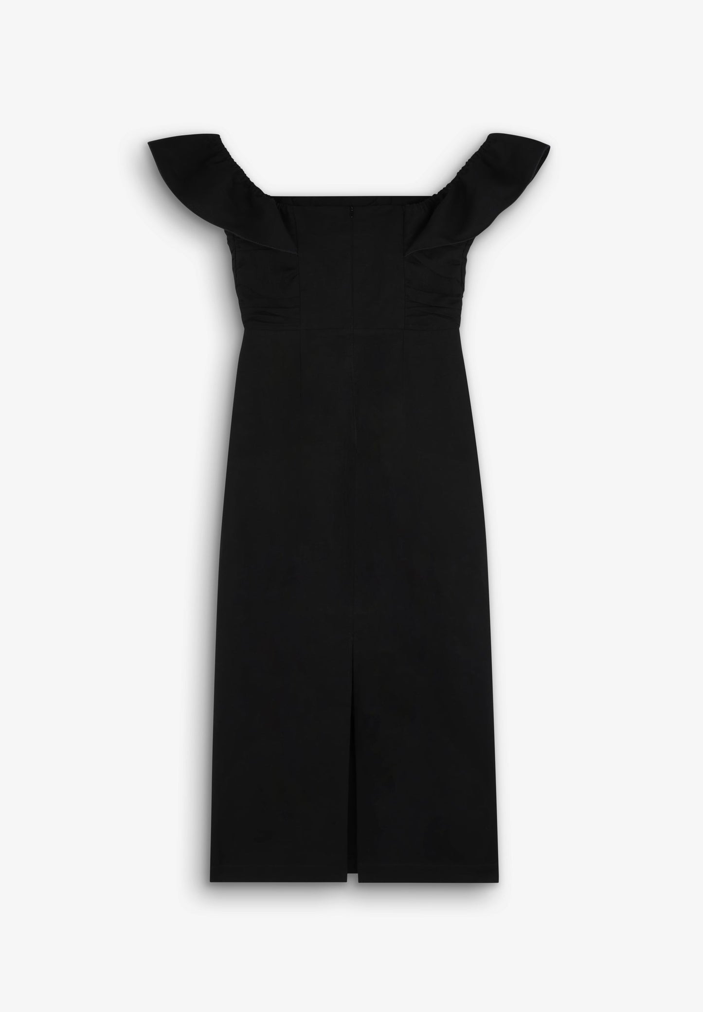 LINEN MIDI DRESS WITH DRAPED CHEST