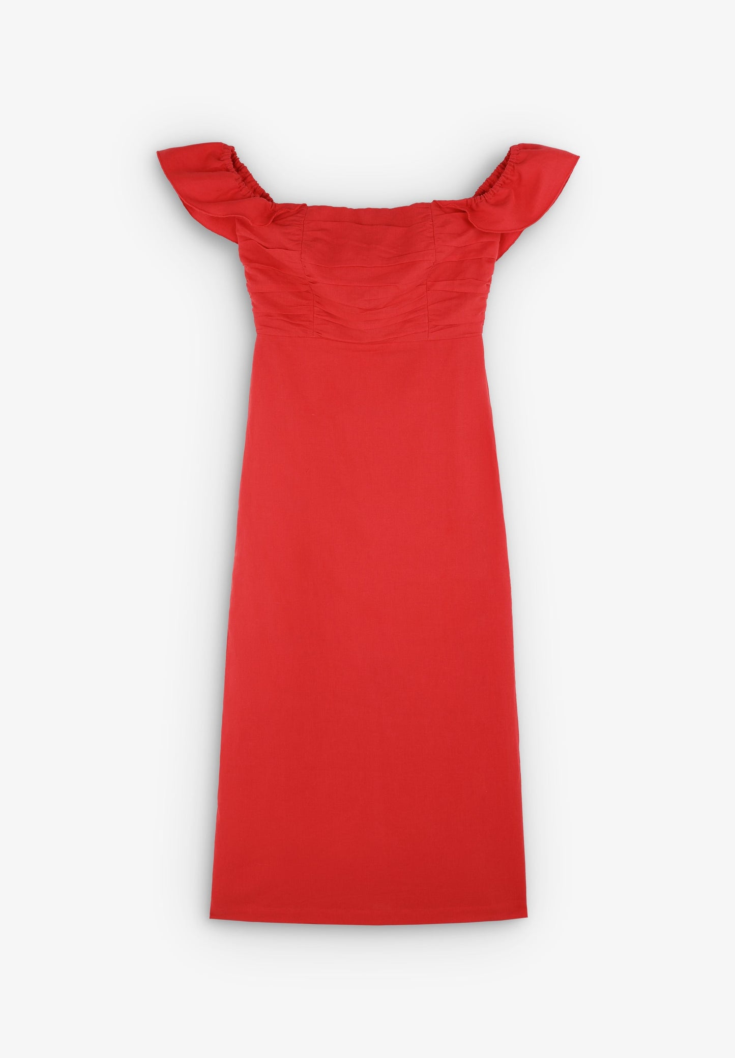 LINEN MIDI DRESS WITH DRAPED CHEST